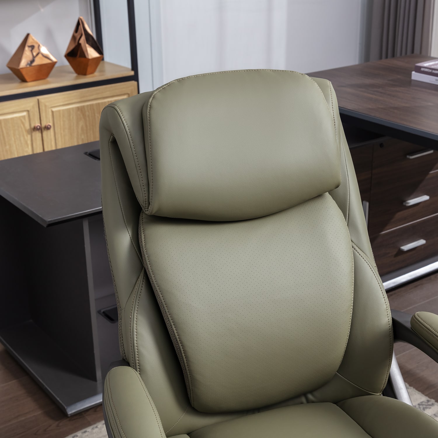 Serta Smart Layers Arlington Air Ergonomic Bonded Leather High Back Executive Office Chair Olive PopularChairscom