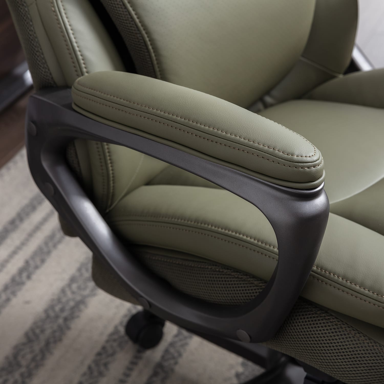 Serta Smart Layers Arlington Air Ergonomic Bonded Leather High Back Executive Office Chair Olive PopularChairscom