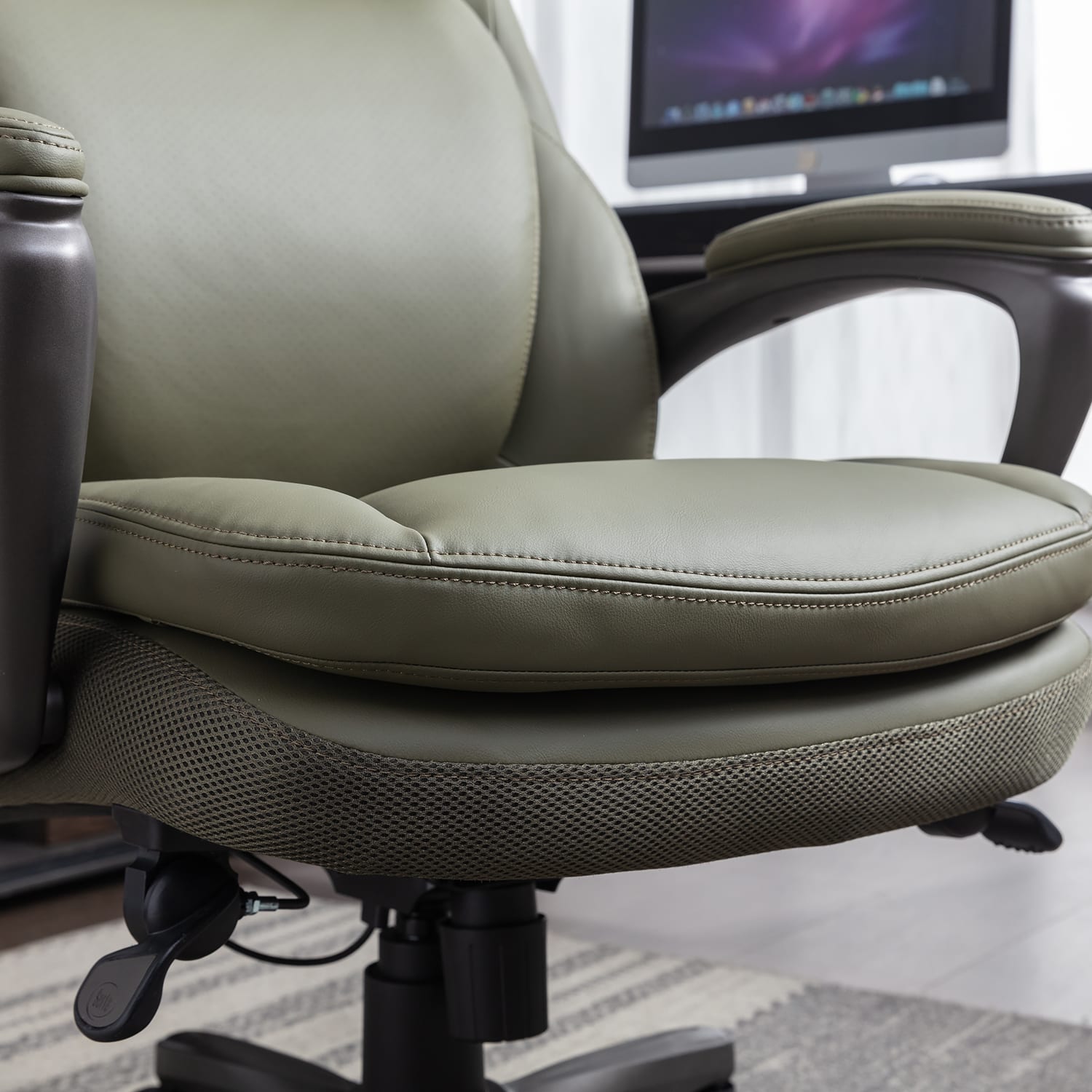 Serta Smart Layers Arlington Air Ergonomic Bonded Leather High Back Executive Office Chair Olive PopularChairscom