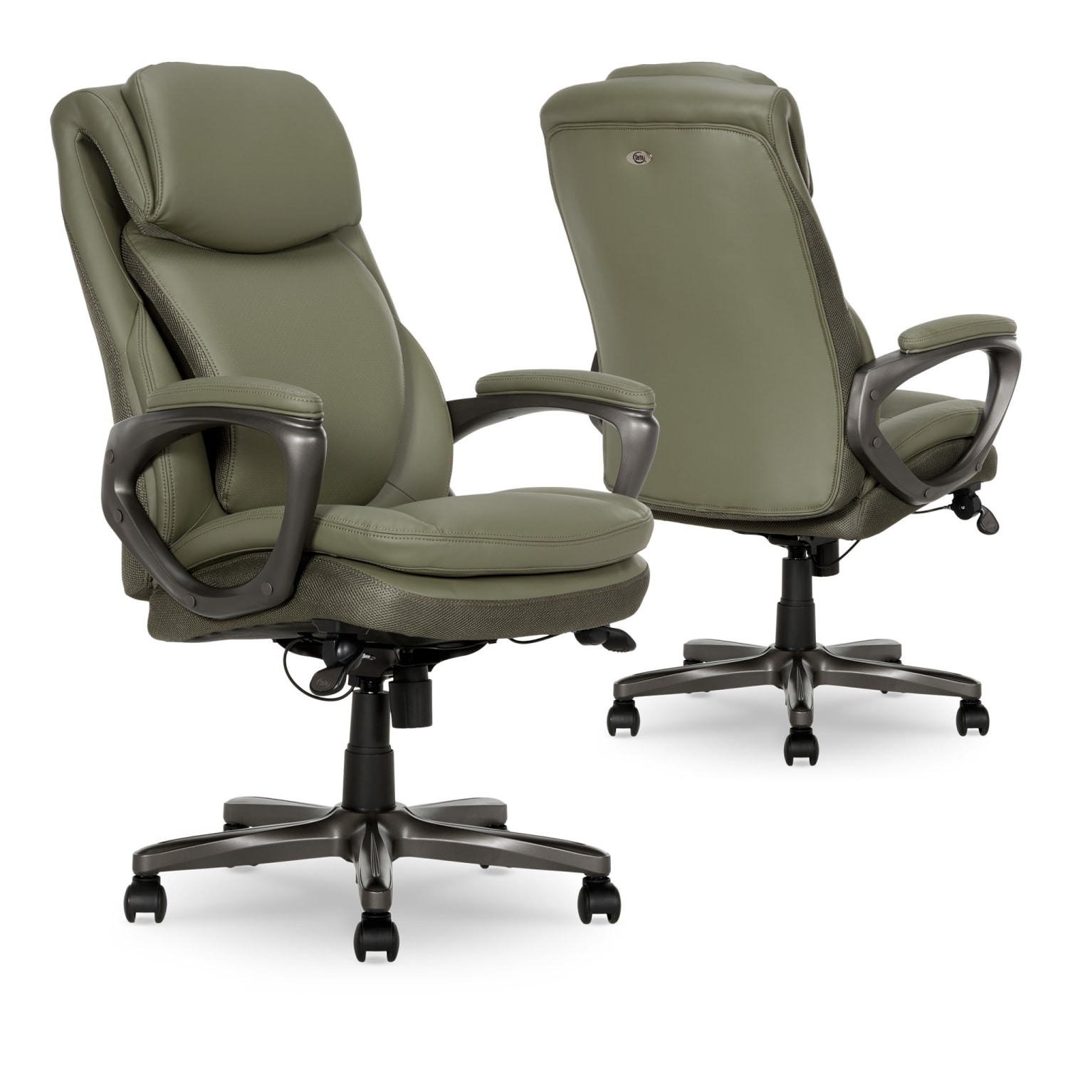 Serta Smart Layers Arlington Air Ergonomic Bonded Leather High Back Executive Office Chair Olive PopularChairscom