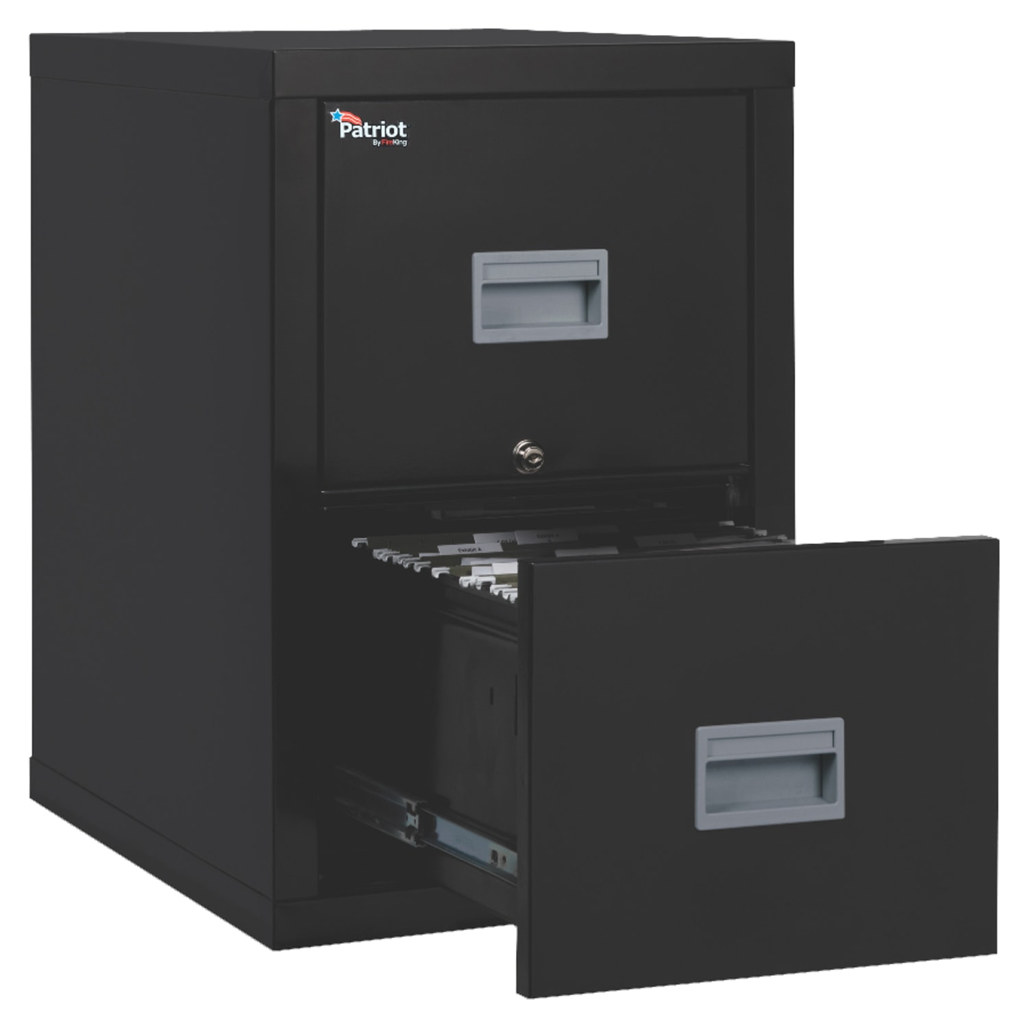 FireKing Patriot 25inD Vertical 2-Drawer File Cabinet, Metal, Black, Dock-to-Dock Delivery