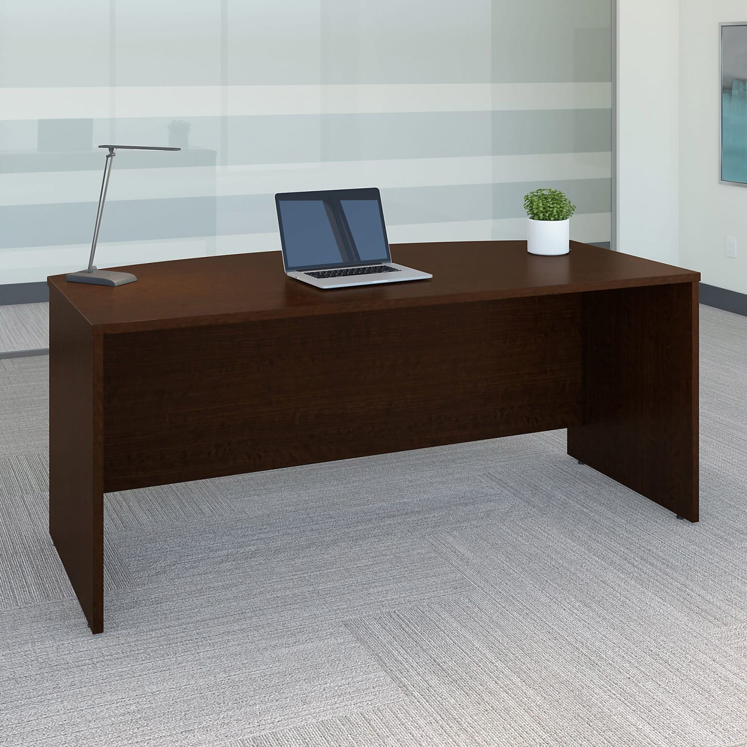 Bush Business Furniture Series C Components 72inW Bow-Front Computer Desk, Mocha Cherry, Standard Delivery