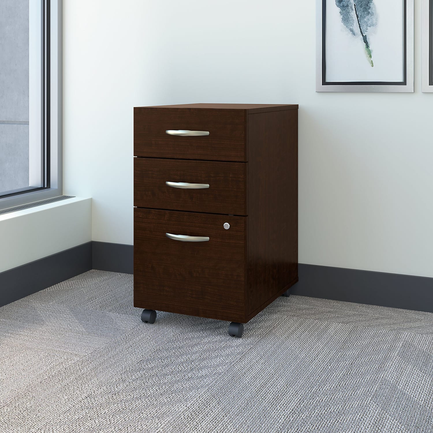 Bush Business Furniture Components 21inD Vertical 3-Drawer Mobile File Cabinet, Mocha Cherry, Standard Delivery - Image 3