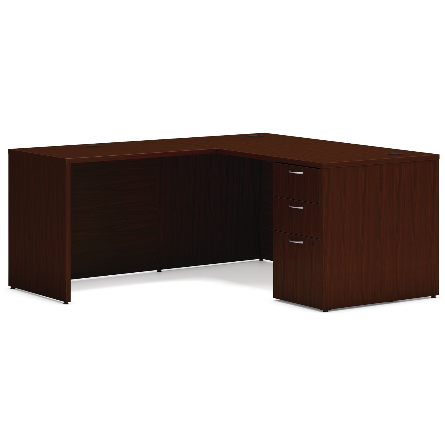 HON Mod 60inW L-Station Computer Desk With Single Pedestal, Mahogany - Image 3