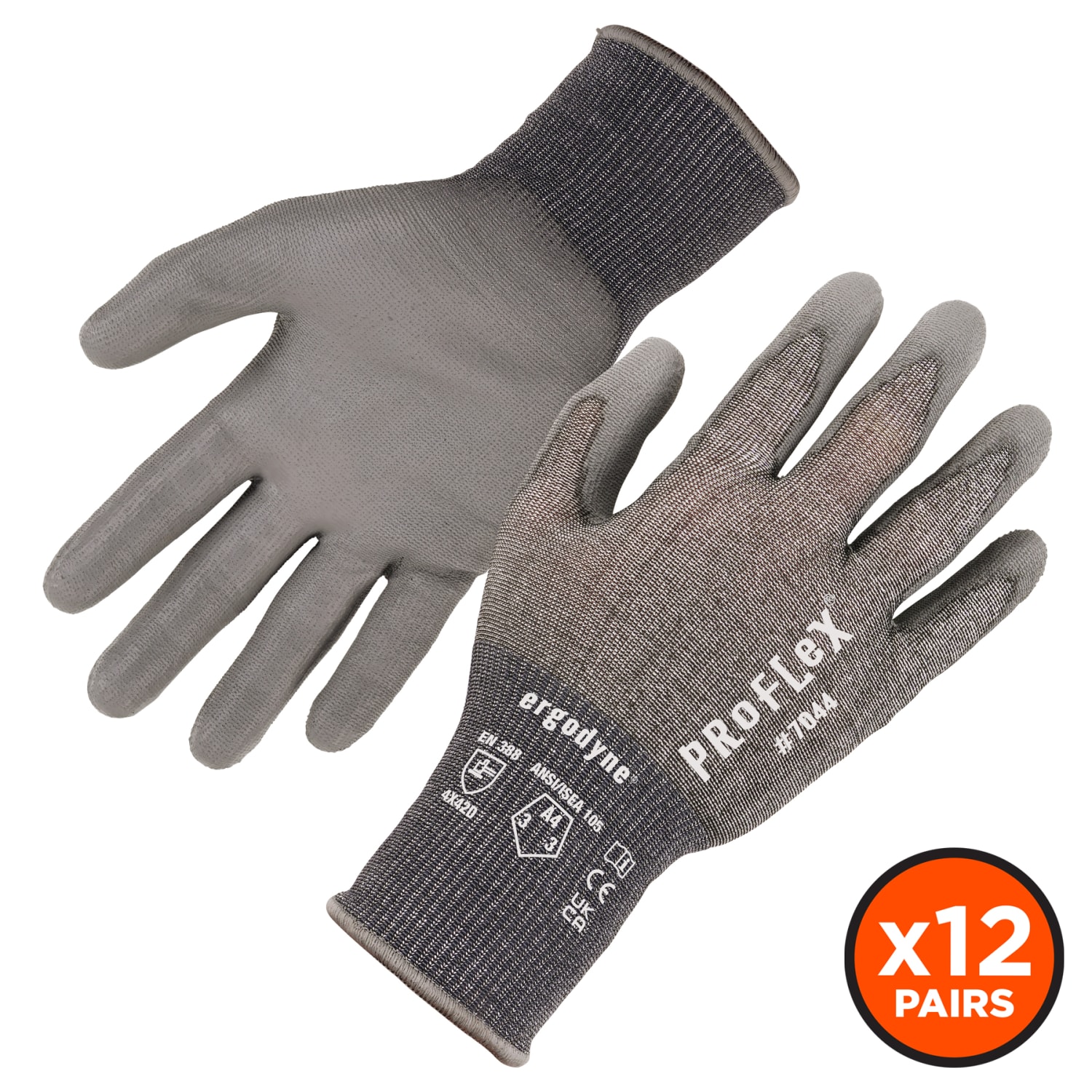Ergodyne Proflex 7044-12PR PU-Coated Cut-Resistant Gloves, Gray, 2X, Set Of 12 Pairs - Image 3