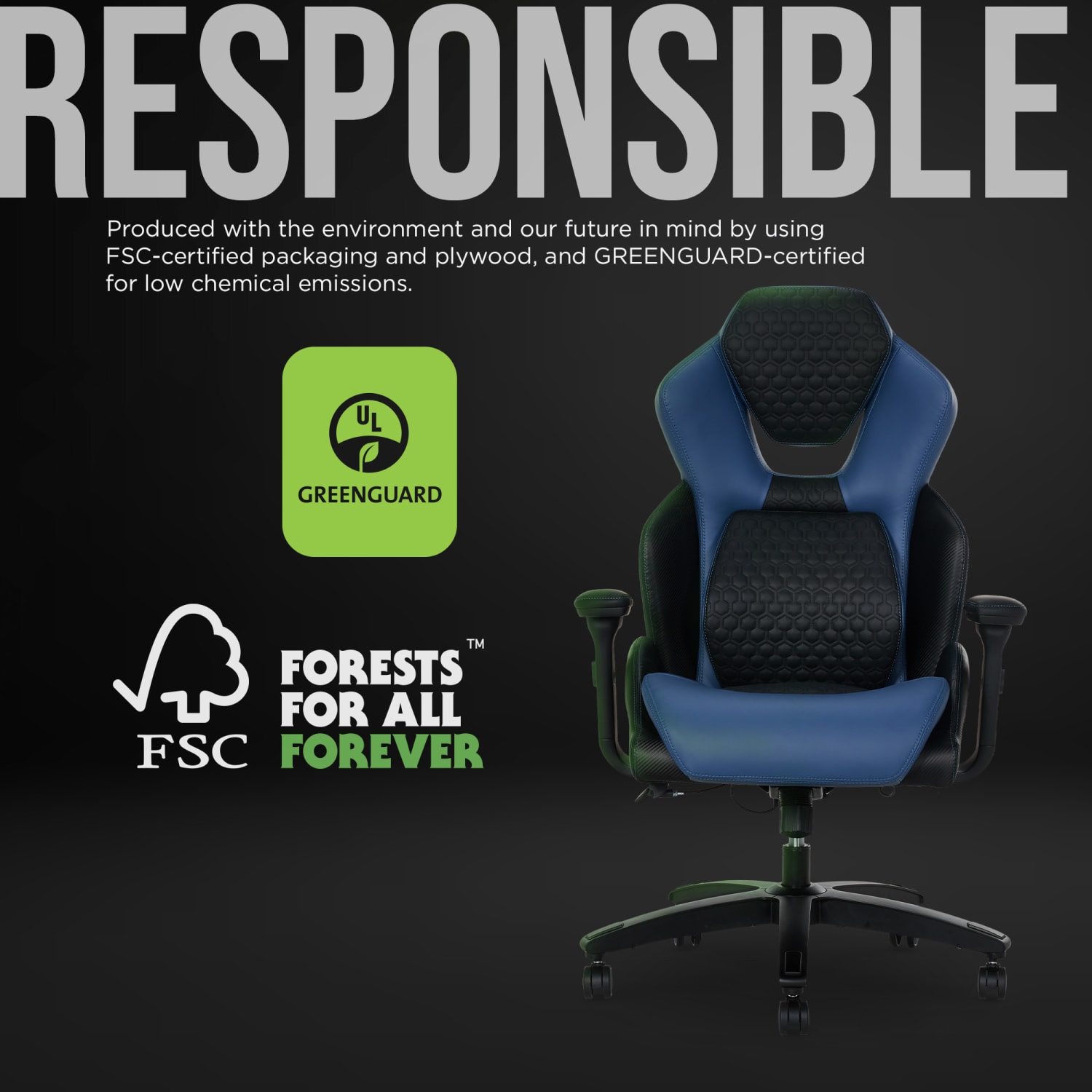 Shaquille ONeal Sciron Big  Tall Ergonomic High Back Vegan Leather Executive Gaming Office Chair BlackBlue PopularChairscom