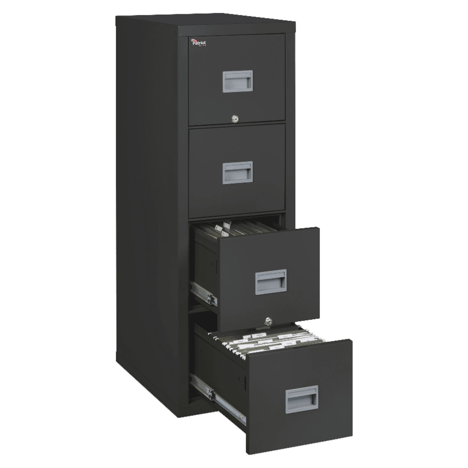 FireKing Patriot 25inD Vertical 4-Drawer Fireproof File Cabinet, Metal, Black, Dock-to-Dock Delivery