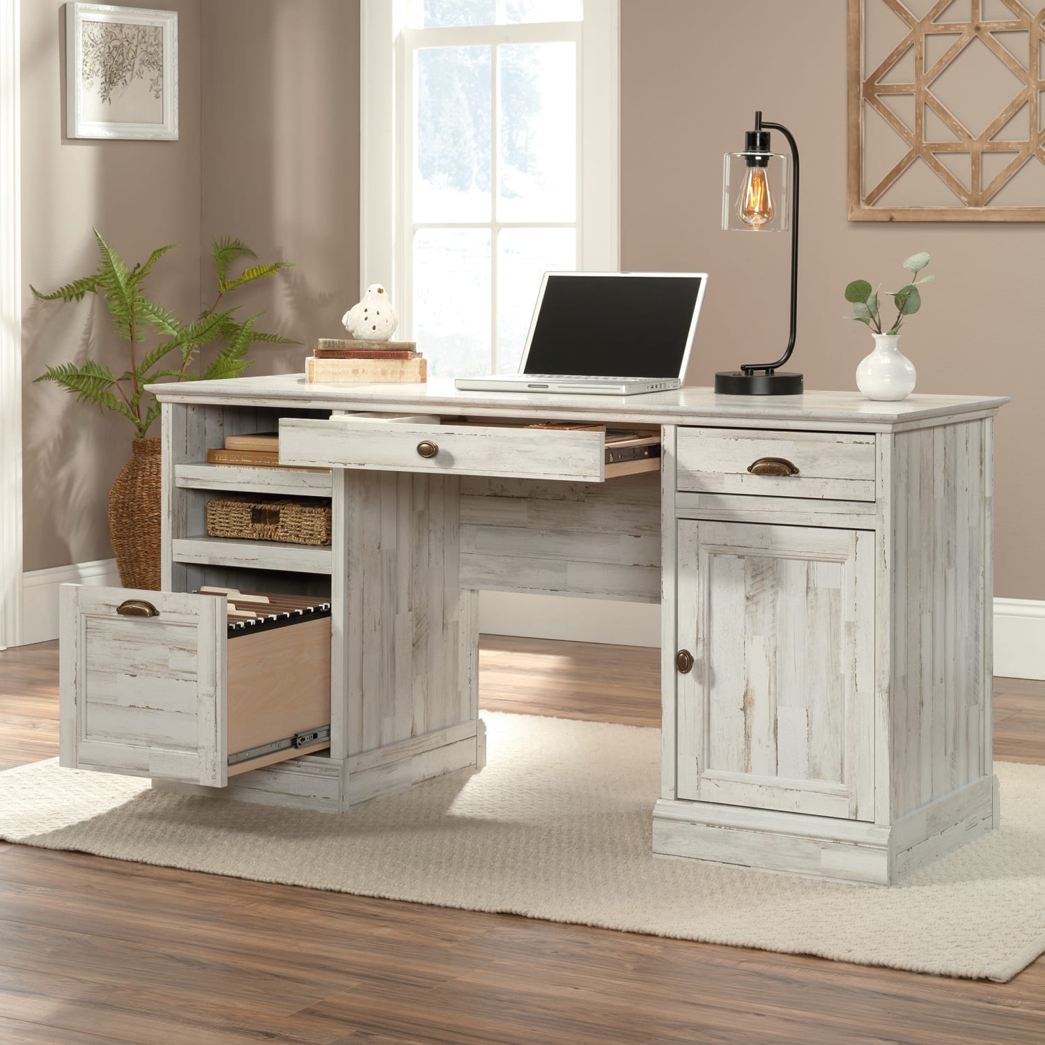 Sauder Barrister Lane 59inW Executive Computer Desk, White Plank - Image 6
