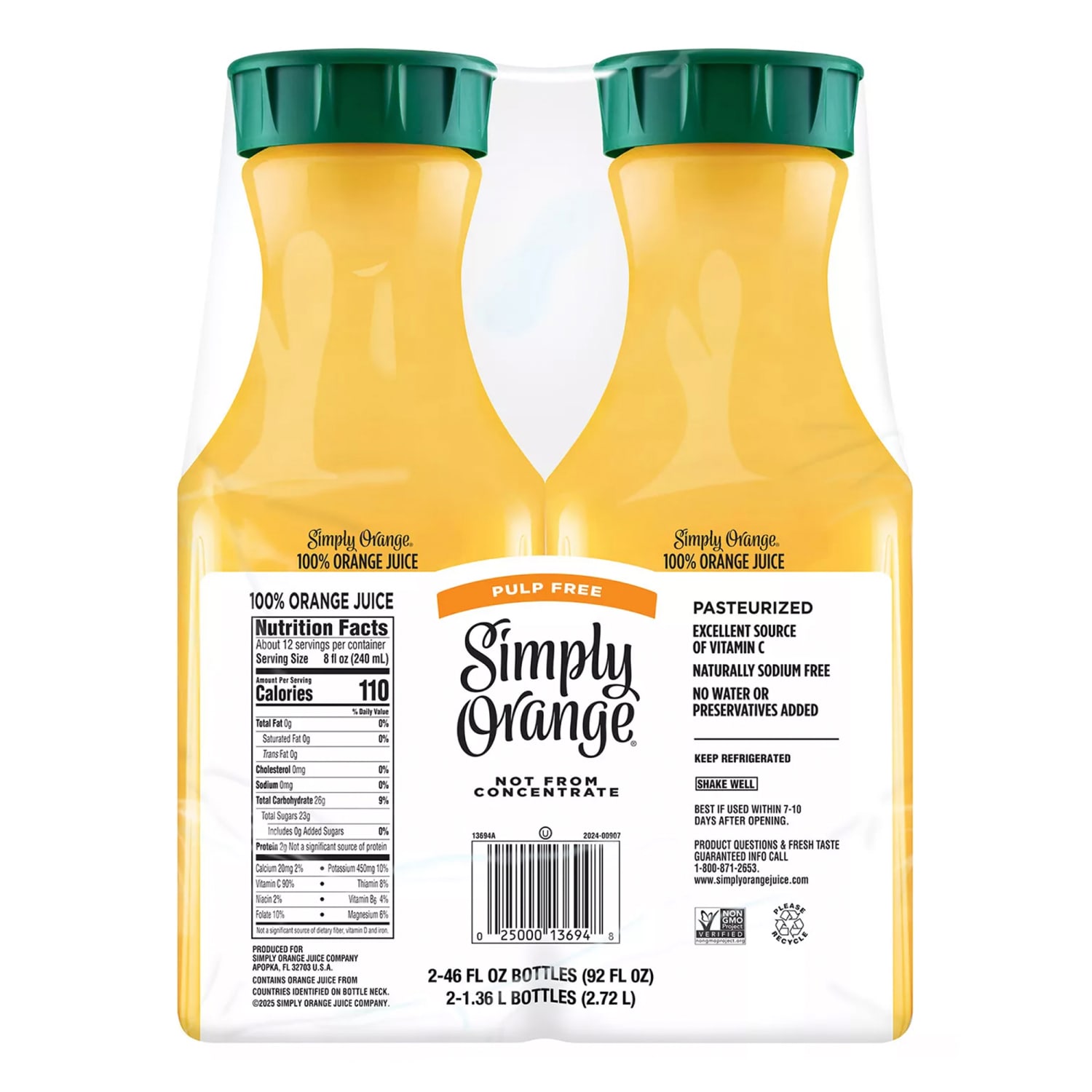 Simply Orange Pulp-Free Orange Juice, 46 Oz, Pack Of 2 Bottles - Image 4