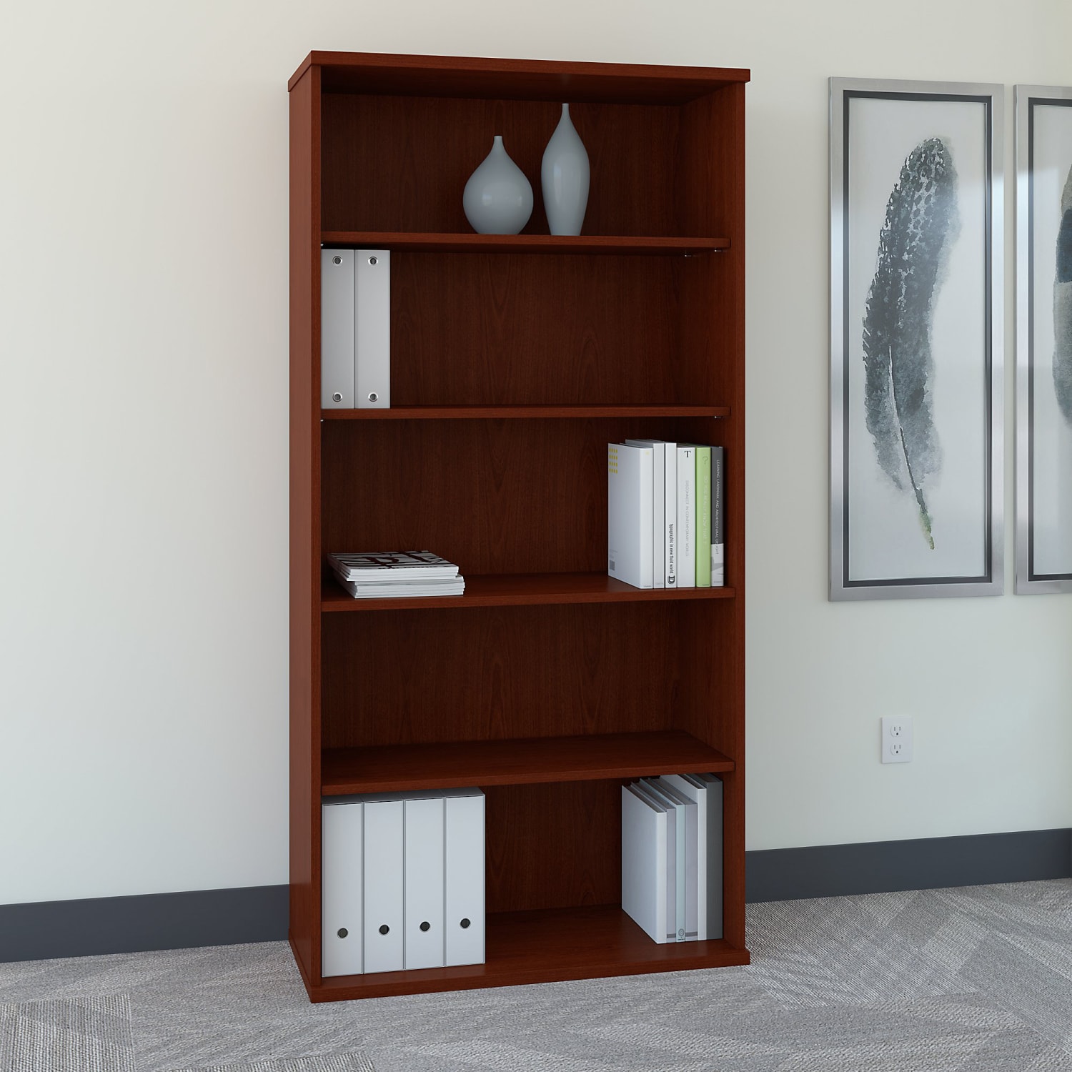 Bush Business Furniture Components 73inH 5-Shelf Bookcase, Mahogany, Standard Delivery - Image 3