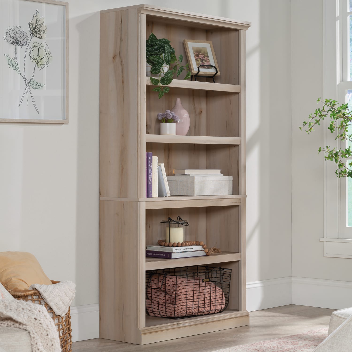 Sauder Select 70inH 5-Shelf Bookcase, Pacific Maple - Image 3