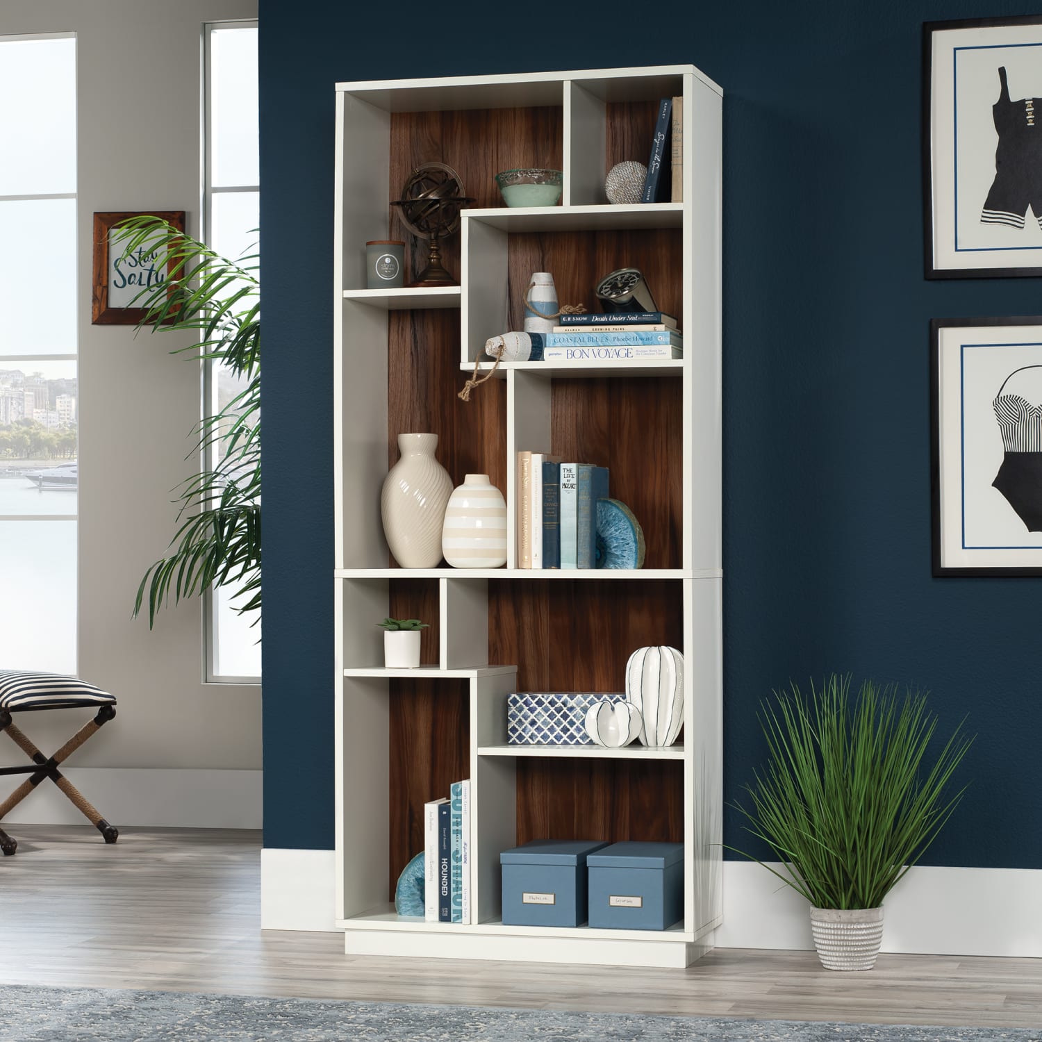 Sauder Vista Key 72inH 9-Shelf Bookcase, Pearl Oak/Blaze Acacia - Image 4