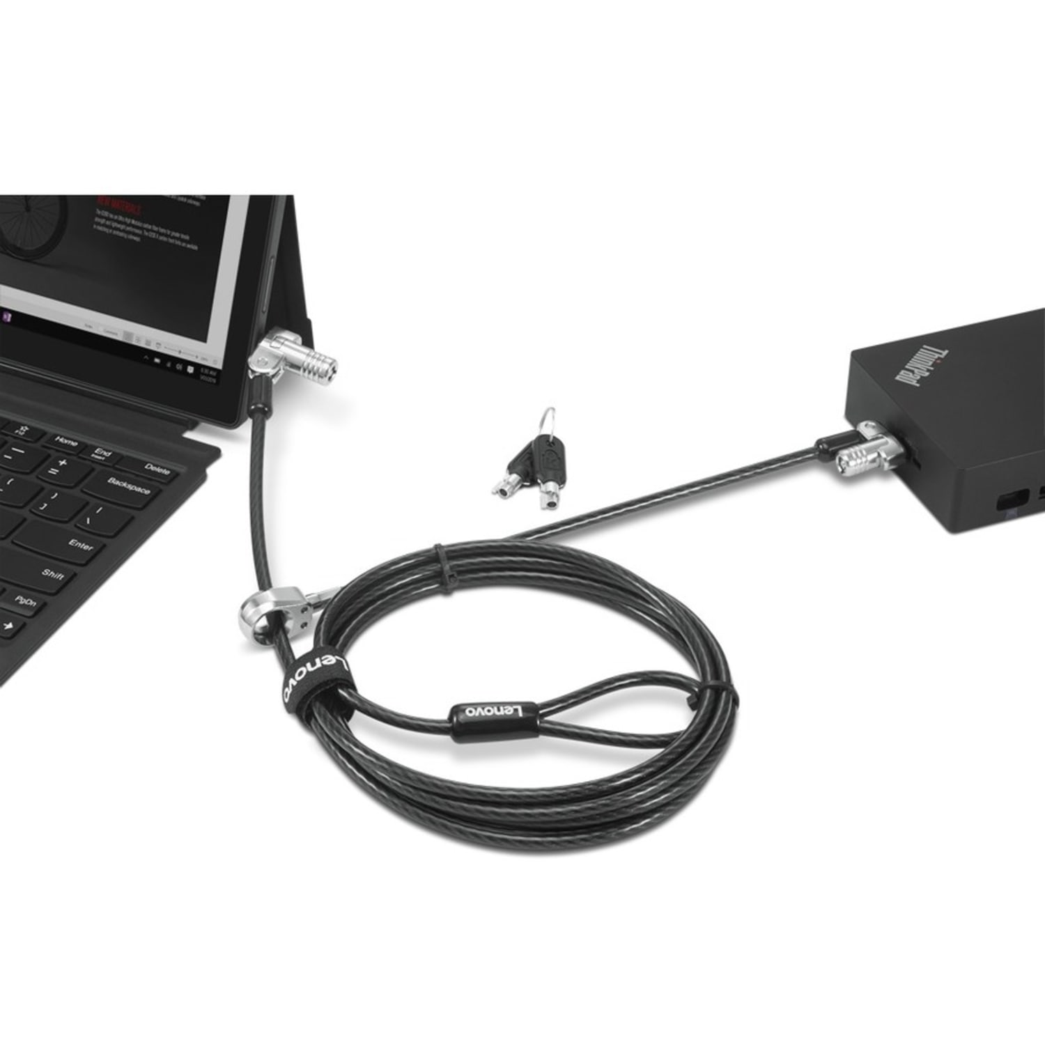 Lenovo NanoSaver Twin Head Cable Lock - 6.56 ft Cable - Patented T-bar/Key Lock - Black - Carbon Steel, Plastic - For Notebook, Desktop Computer, Tablet, Monitor - Image 3