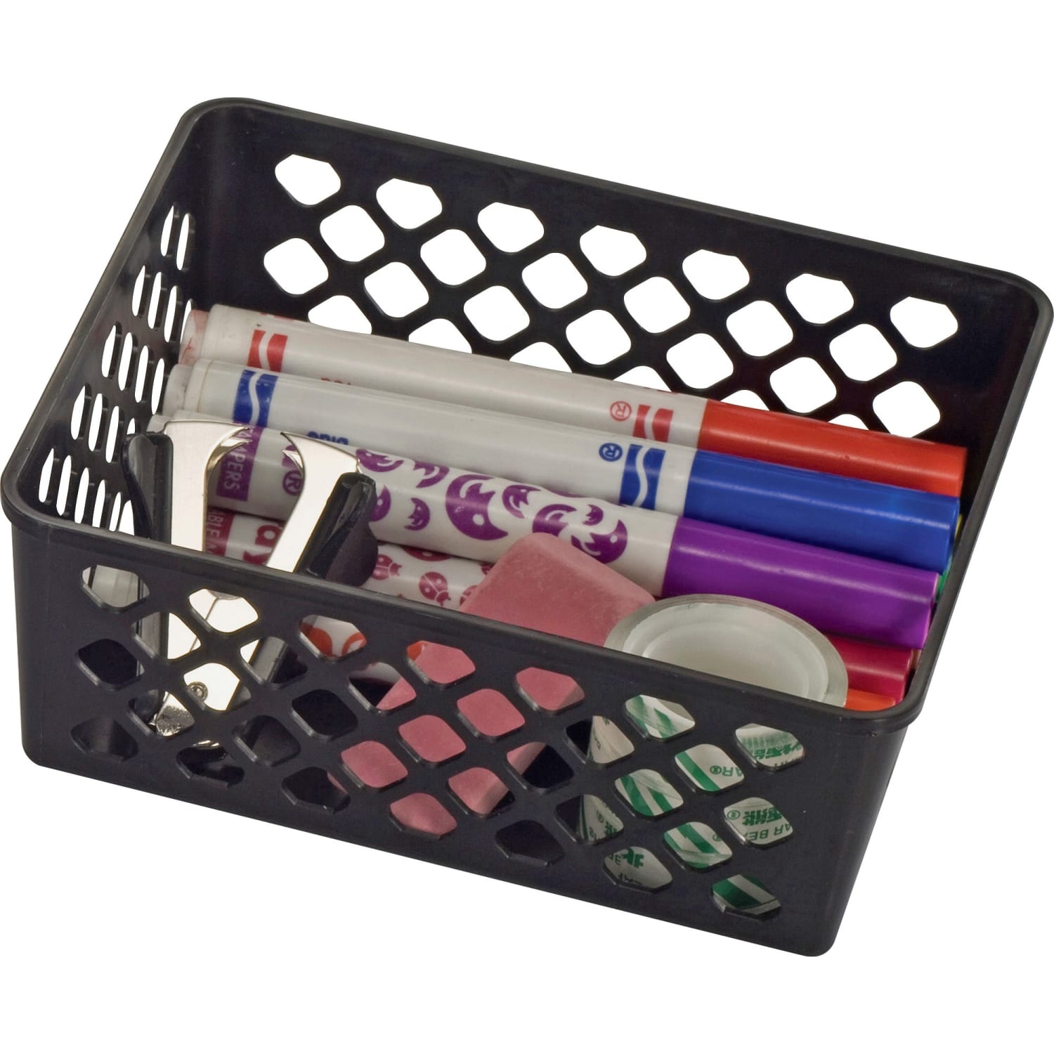 OIC Plastic Supply Baskets, Small Size, 2 3/8in x 6 1/8in x 5in, 30% Recycled, Black, Pack Of 3 - Image 3