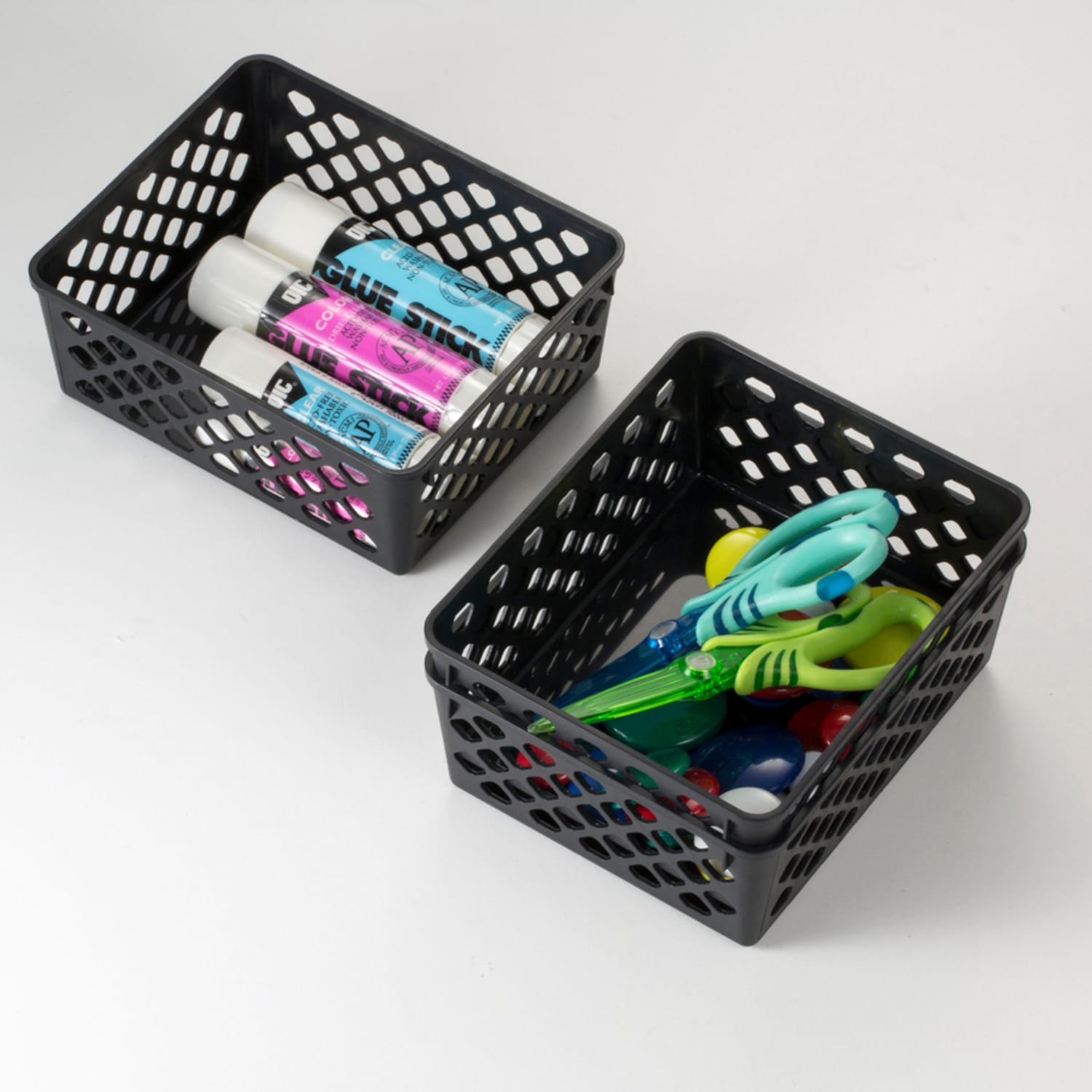 OIC Plastic Supply Baskets, Small Size, 2 3/8in x 6 1/8in x 5in, 30% Recycled, Black, Pack Of 3 - Image 6