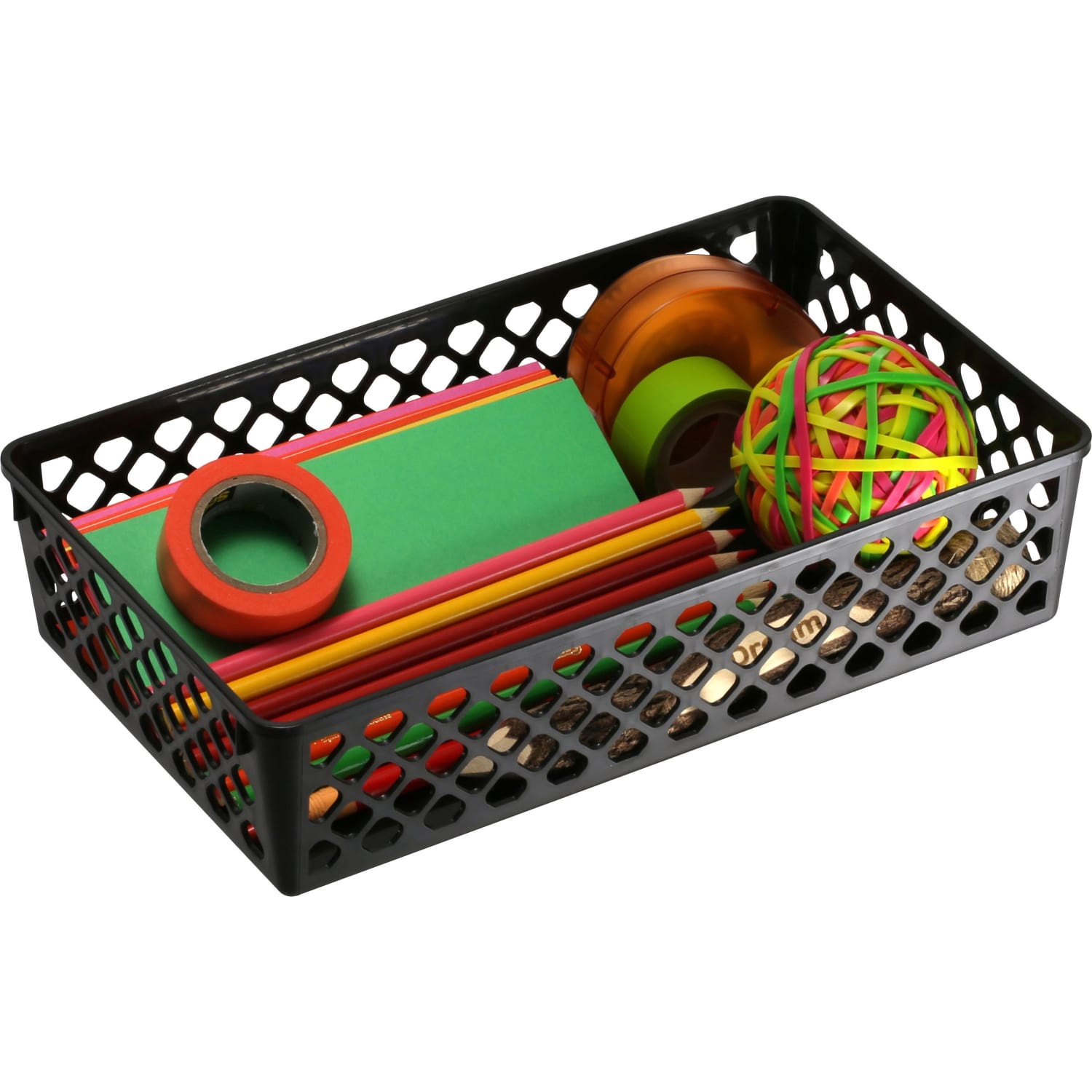 OIC Plastic Supply Baskets, Small Size, 2 3/8in x 10 1/6in x 6 1/8in, 30% Recycled, Black, Pack Of 2 - Image 4