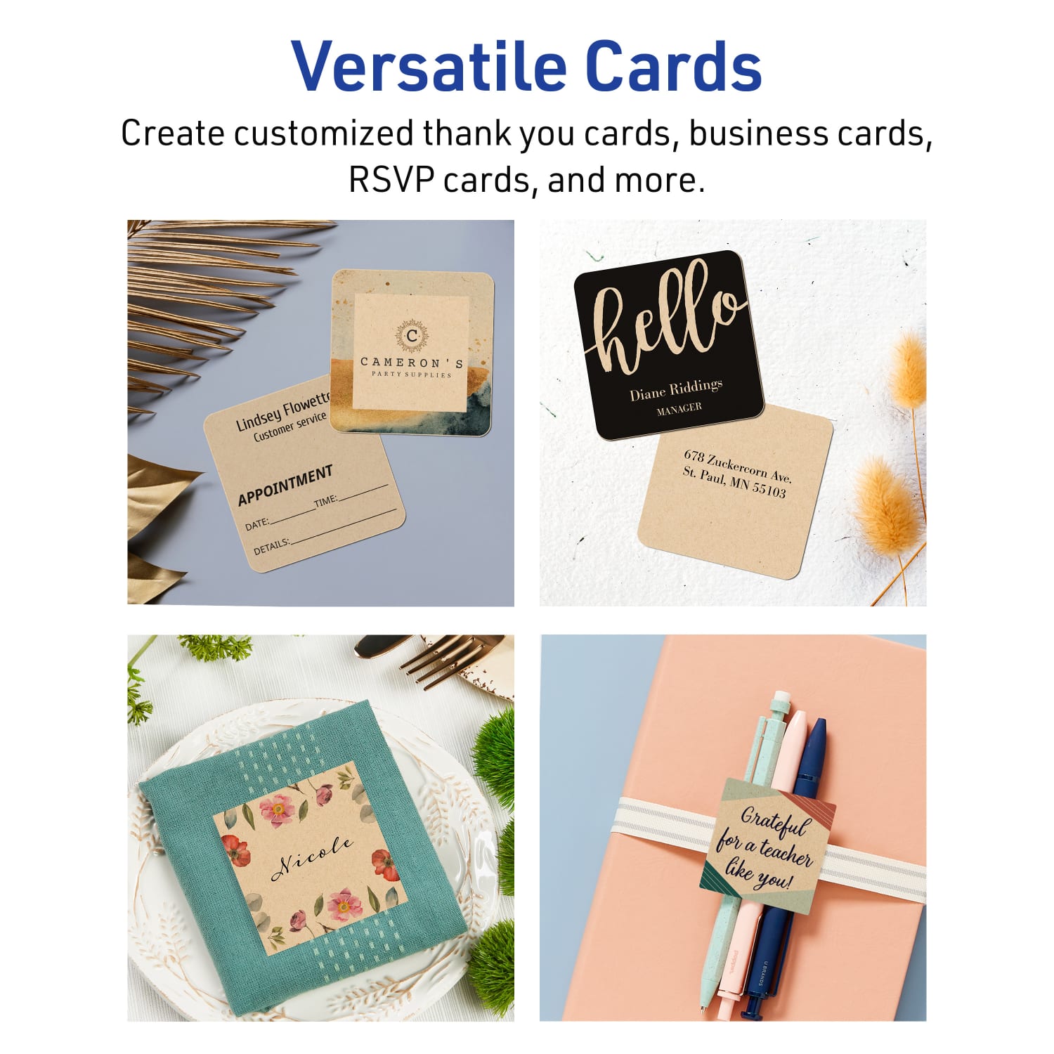 Avery Printable Note Cards With Sure Feed Technology, 2in x 2in Square Rounded Corners, Kraft Brown, Pack Of 600 - Image 4