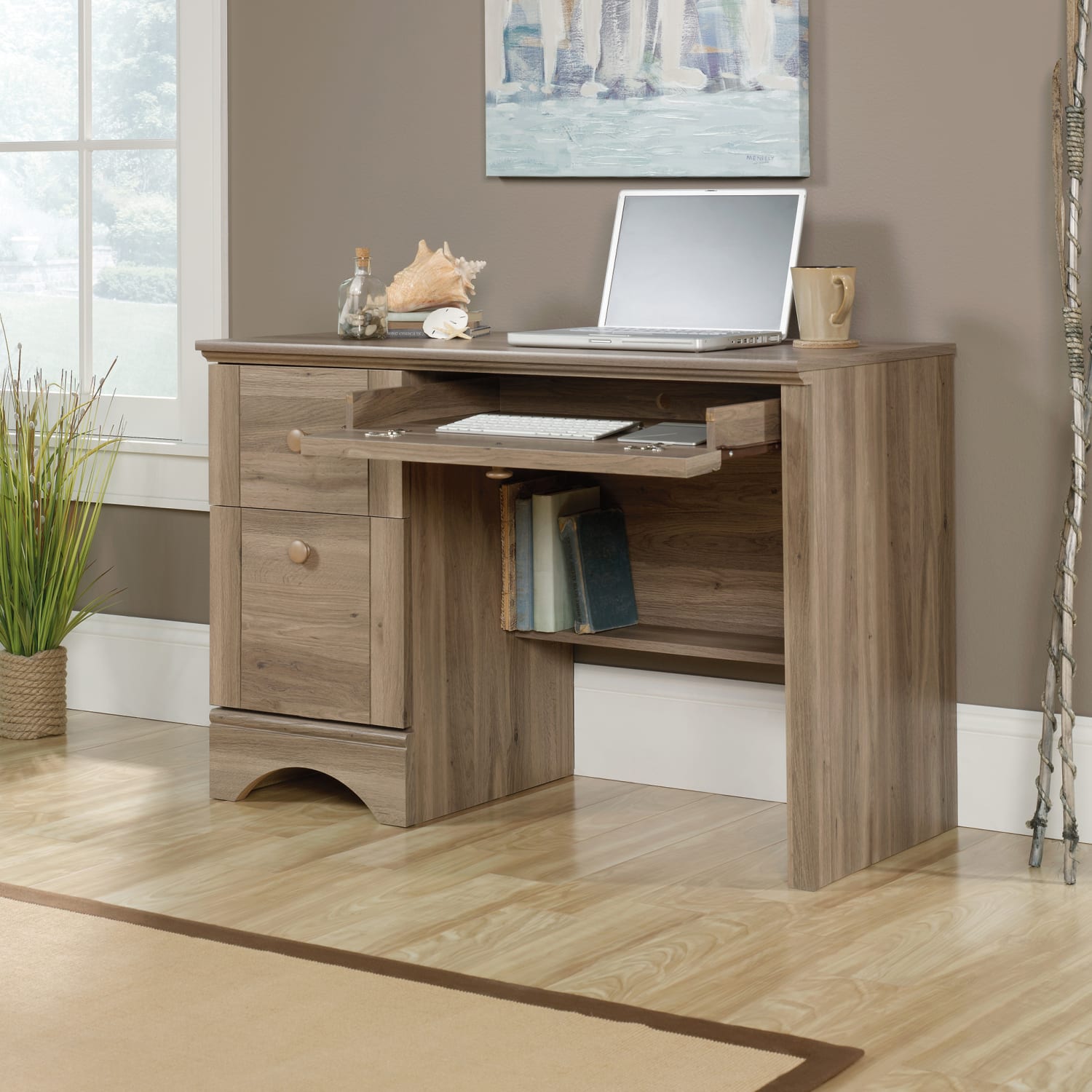 Sauder Harbor View 44inW Computer Desk, Salt Oak - Image 4
