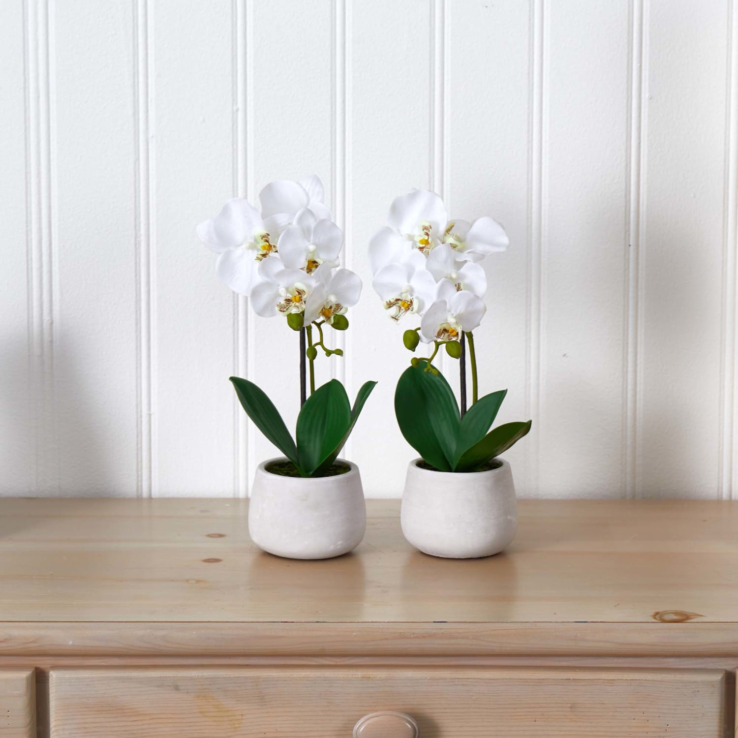 Nearly Natural Phalaenopsis Orchid 15inH Artificial Floral Arrangements With Planter, 15inH x 4-1/2inW x 4-1/2inD, White, Set Of 2 - Image 5