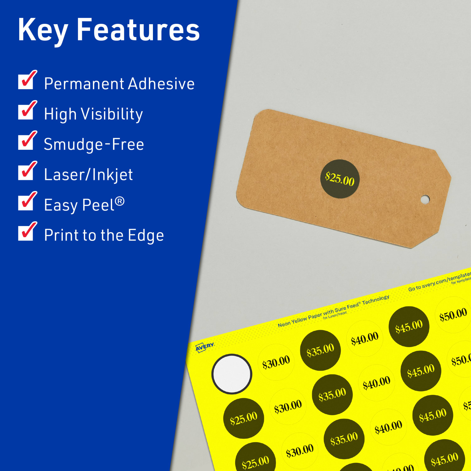 Avery Print-To-The-Edge Labels With Sure Feed Technology, 94505-NYP20, Round, 1-1/4in, Matte Neon Yellow, Pack of 600 - Image 3
