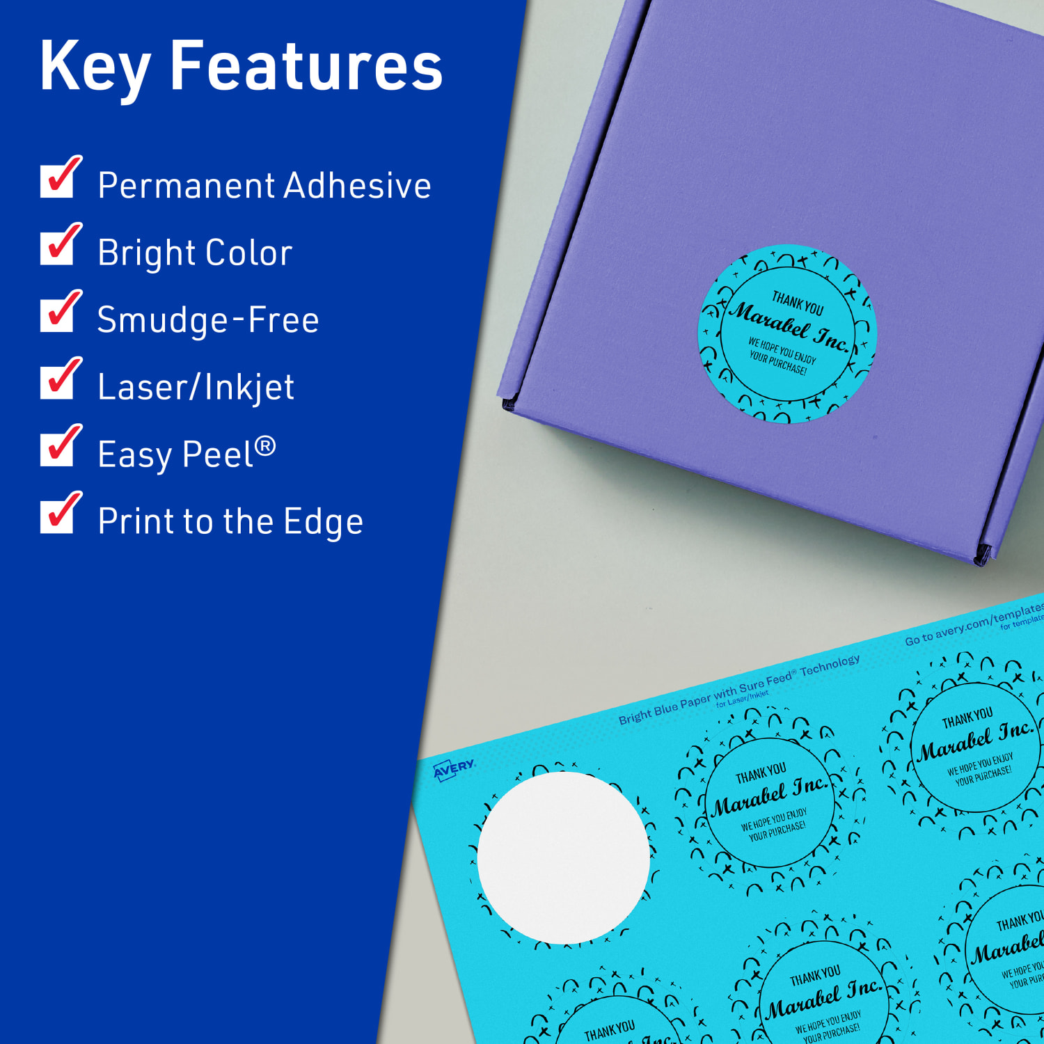 Avery Print-To-The-Edge Labels With Sure Feed Technology And Easy Peel Label Feature, 94509-BBP20, Round, 1-3/4in, Matte Bright Blue, Pack of 400 - Image 3
