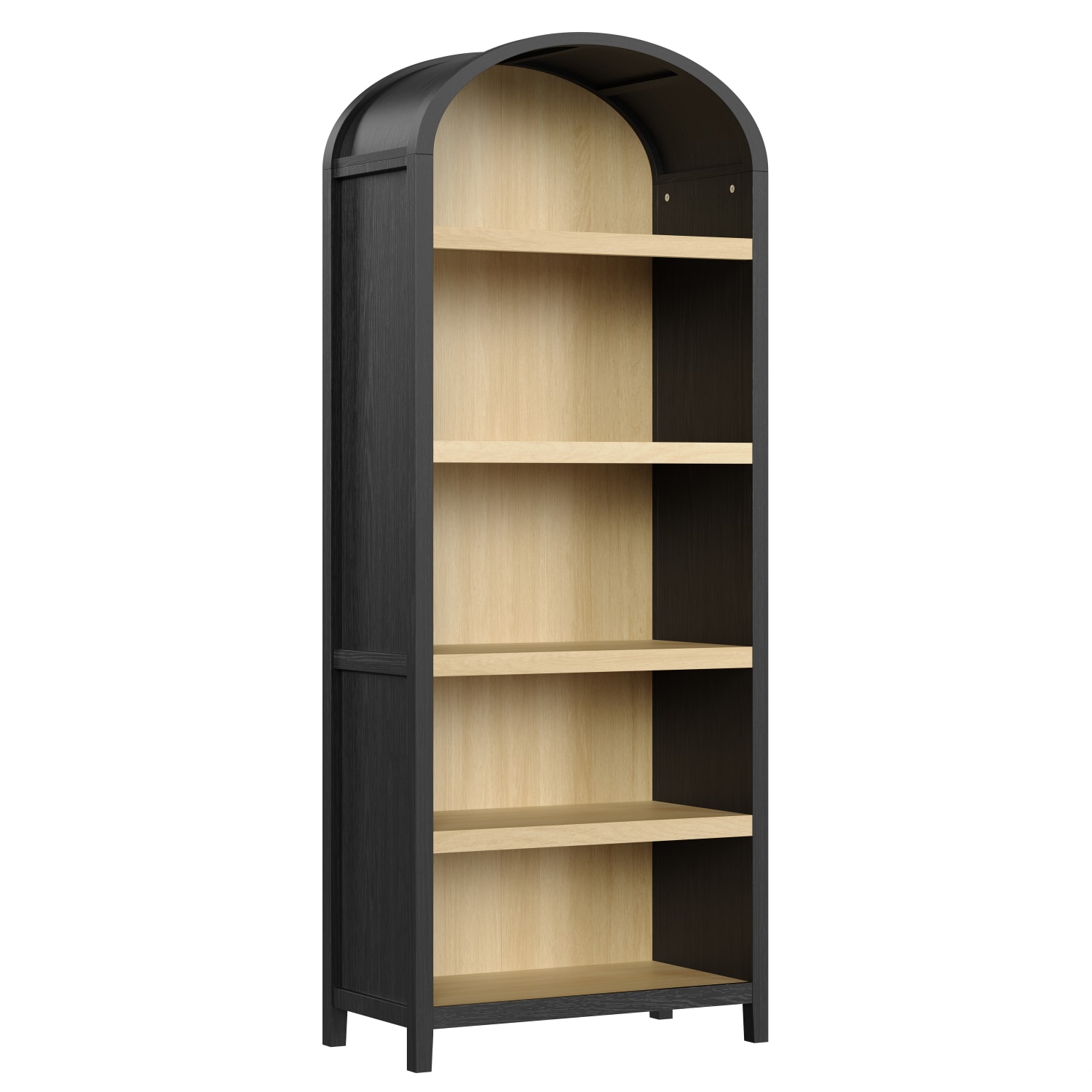 Bestier 76inH Tall 5-Shelf Arched Bookcase, Black - Image 3