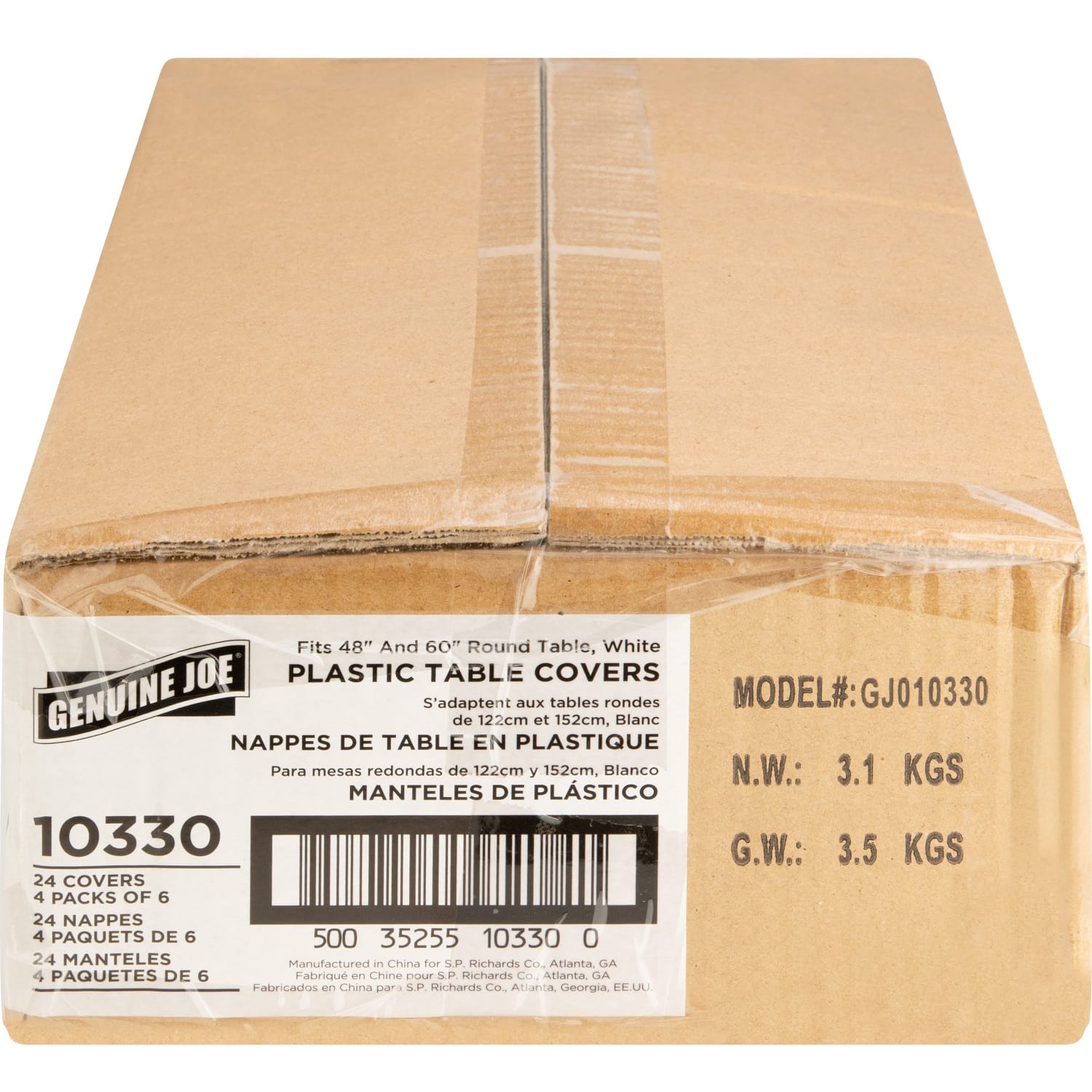 Genuine Joe Plastic Round Tablecovers - 84in Diameter - Plastic - White - 24 / Carton - Image 4