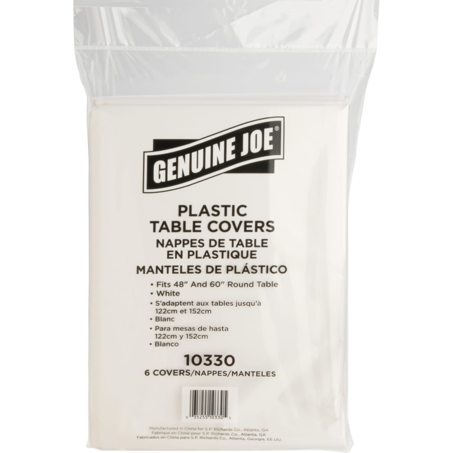Genuine Joe Plastic Round Tablecovers - 84in Diameter - Plastic - White - 24 / Carton - Image 6