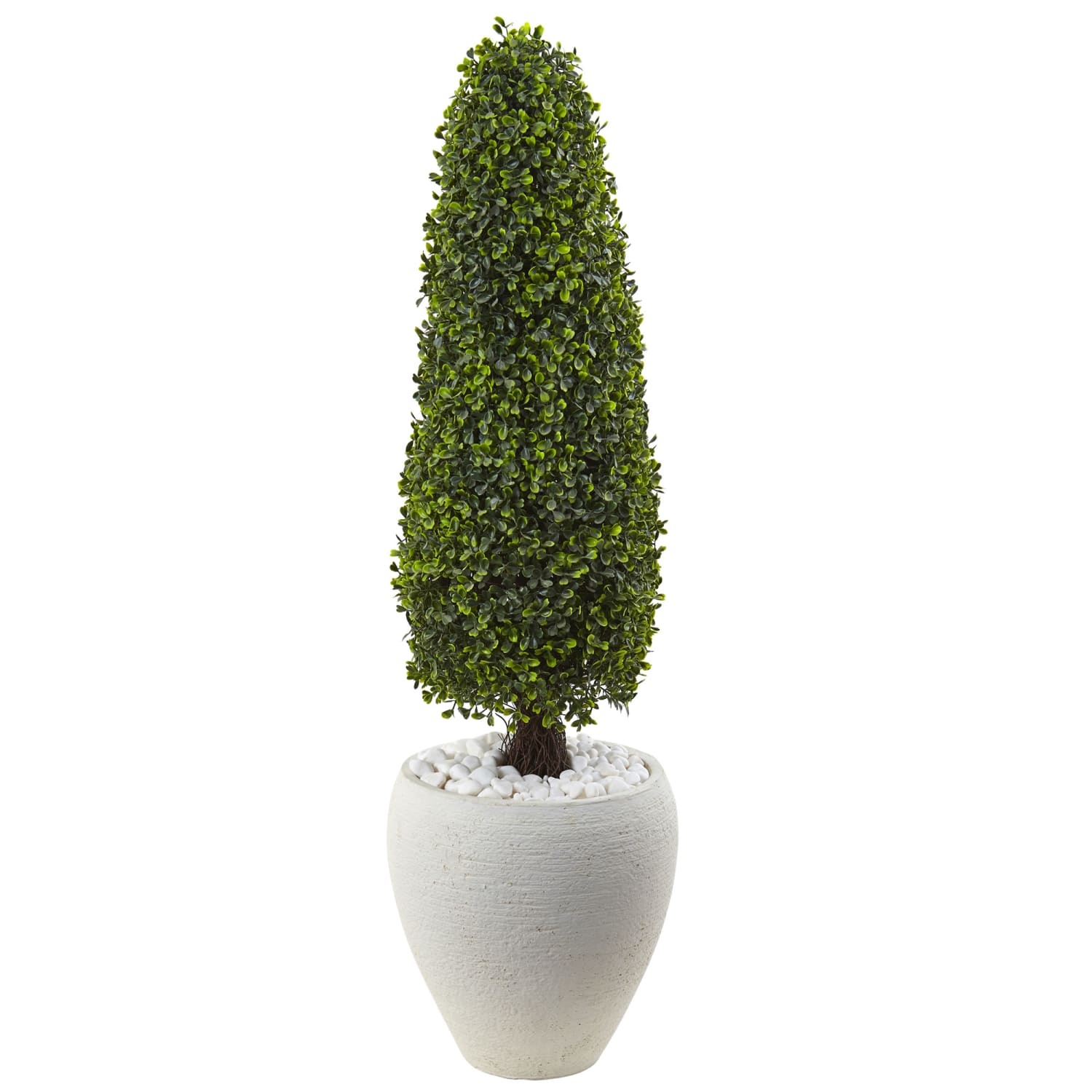 Nearly Natural 41in UV-Resistant Boxwood Topiary With Textured Planter, Green/White