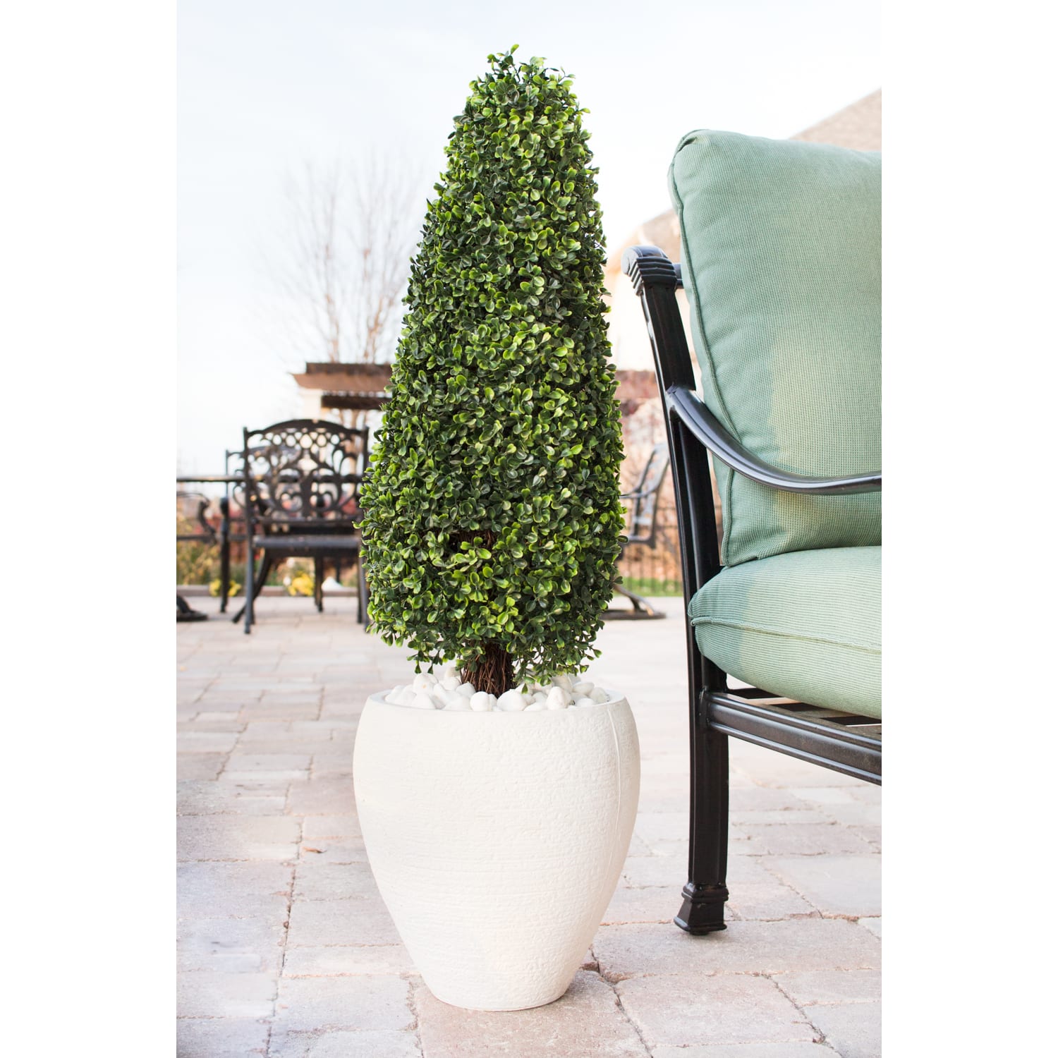 Nearly Natural 41in UV-Resistant Boxwood Topiary With Textured Planter, Green/White - Image 3