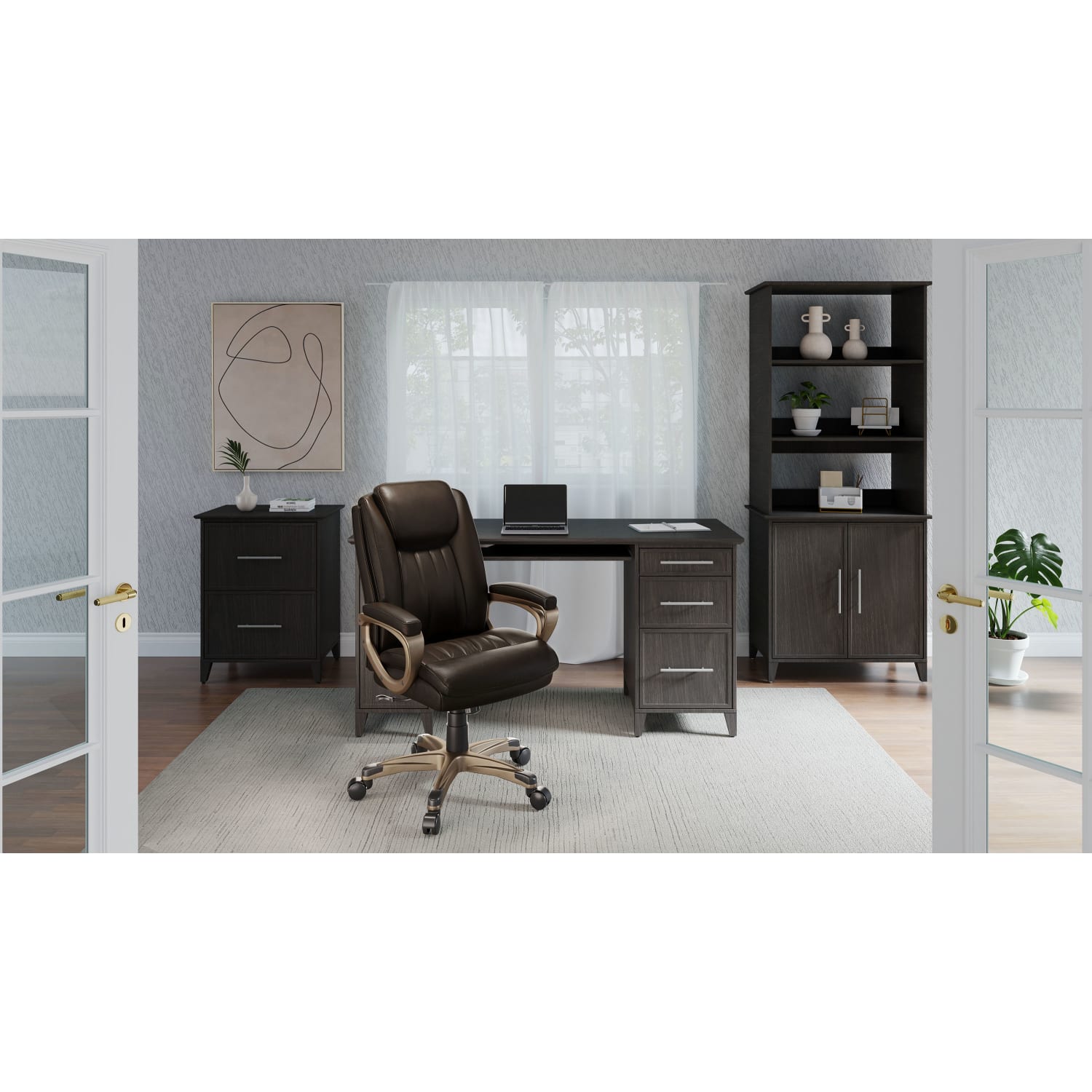 Realspace Treswell Bonded Leather High-Back Executive Office Chair, Brown/Champagne, BIFMA Compliant - Image 3