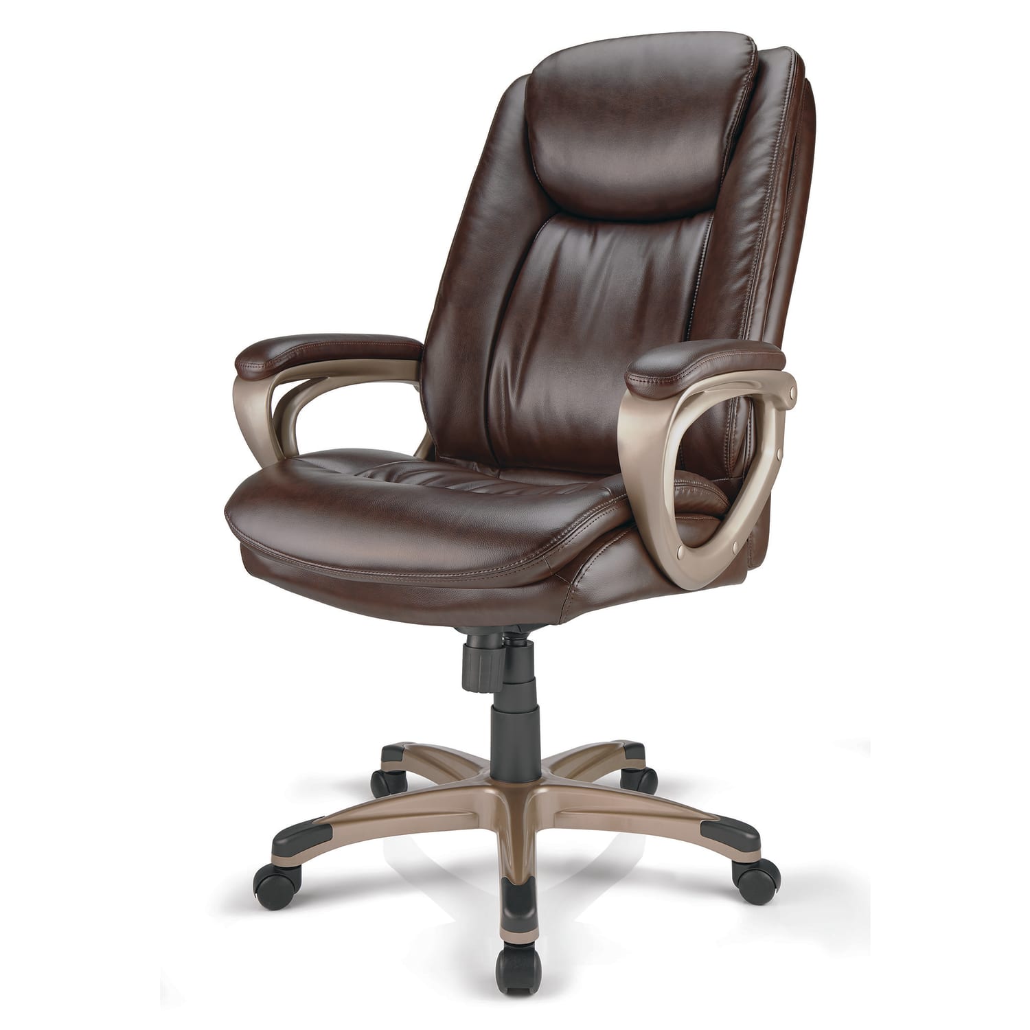 Realspace Treswell Bonded Leather High-Back Executive Office Chair, Brown/Champagne, BIFMA Compliant - Image 5