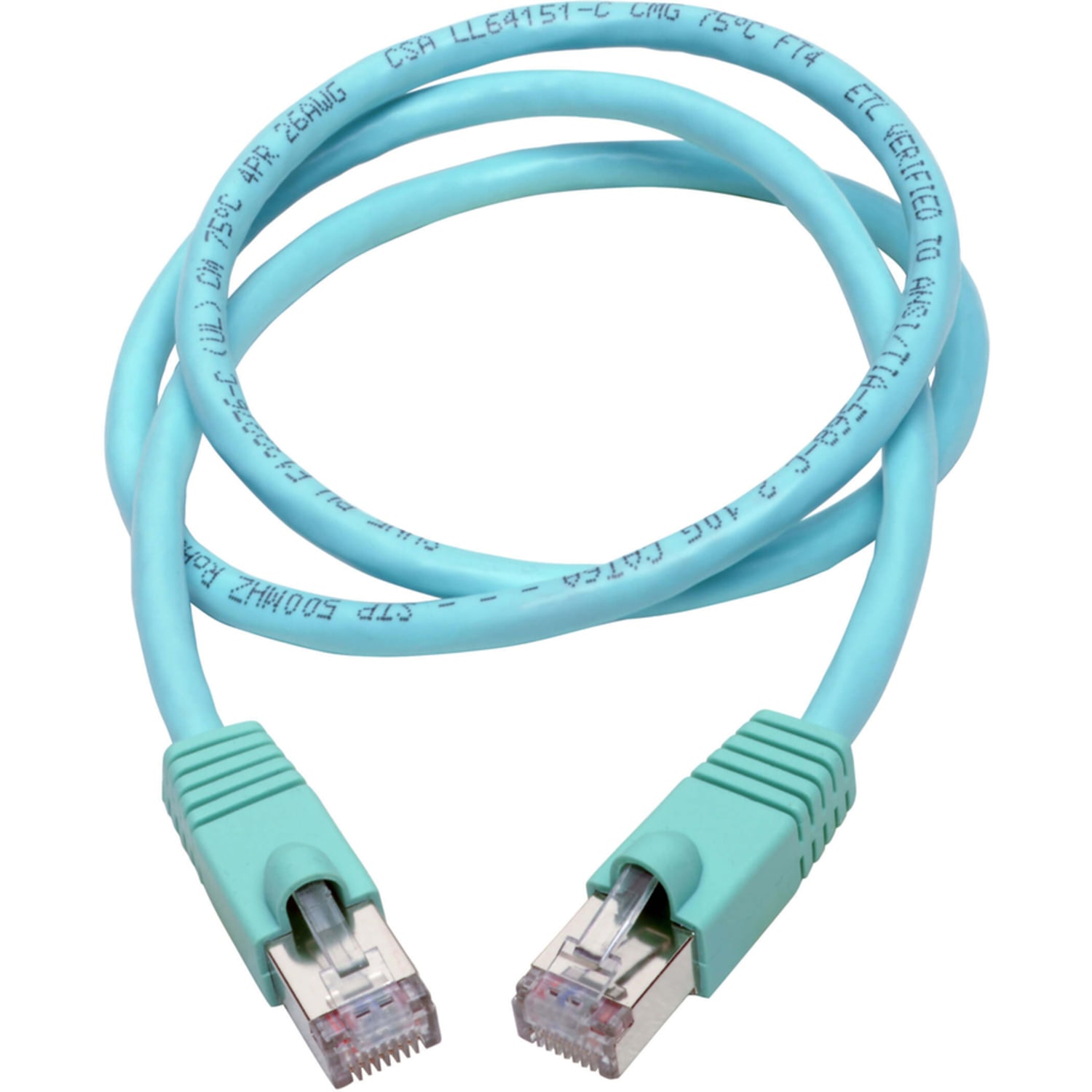 Tripp Lite Cat6a Snagless Shielded STP Patch Cable 10G, PoE, Aqua M/M 3ft - First End: 1x RJ-45 Male Network - N262003AQ - Image 3