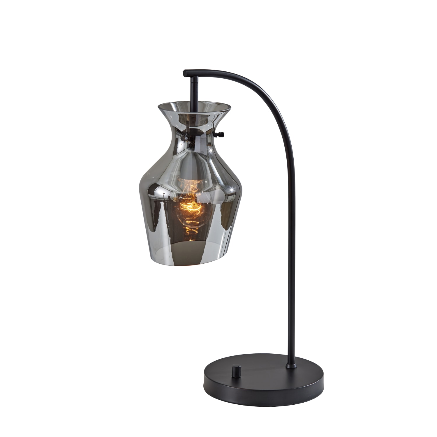 Adesso Tate Table Lamp, 21inH, Mirrored Smoked Glass Shade/Black Base