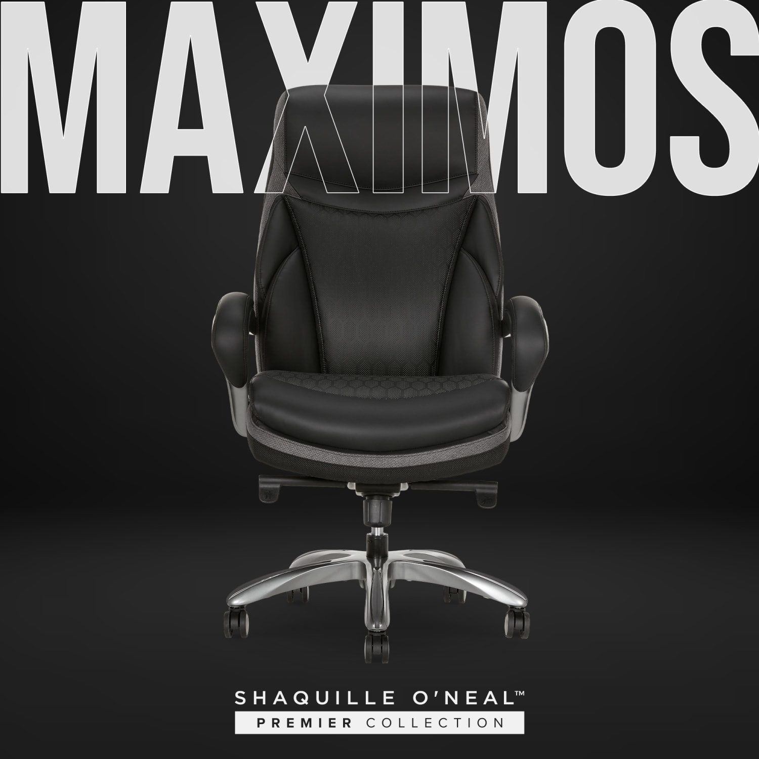 Shaquille O Neal Maximos Big  Tall Ergonomic Vegan Leather High Back Executive Office Chair BlackSilver BIFMA Compliant PopularChairscom