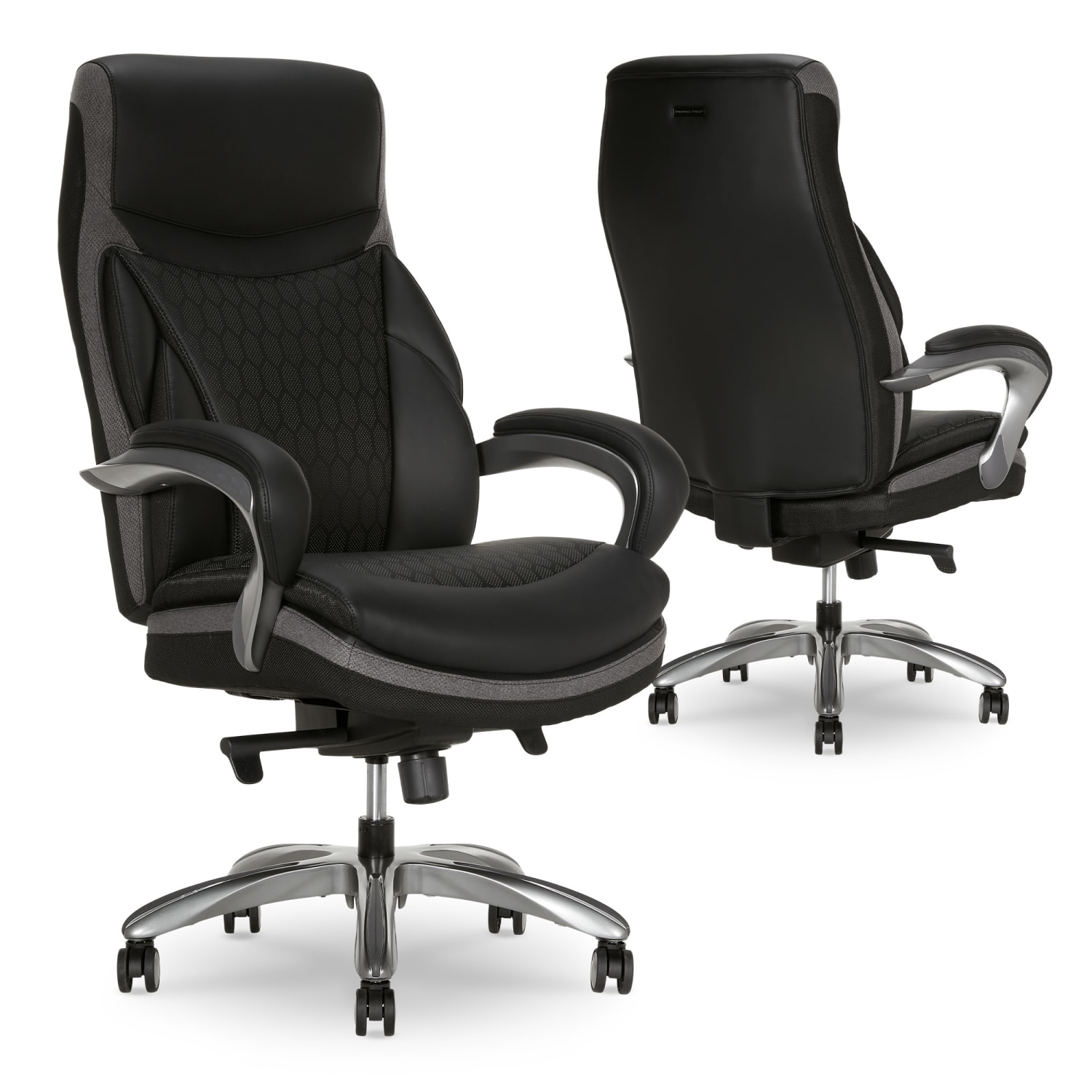Shaquille O Neal Maximos Big  Tall Ergonomic Vegan Leather High Back Executive Office Chair BlackSilver BIFMA Compliant PopularChairscom