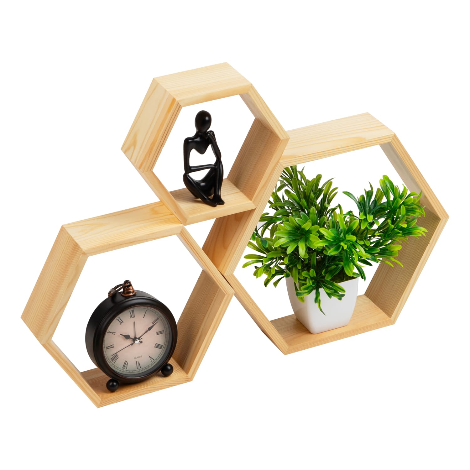 Mind Reader Hexagon Floating Shelves, Brown, Set Of 3 Shelves - Image 5