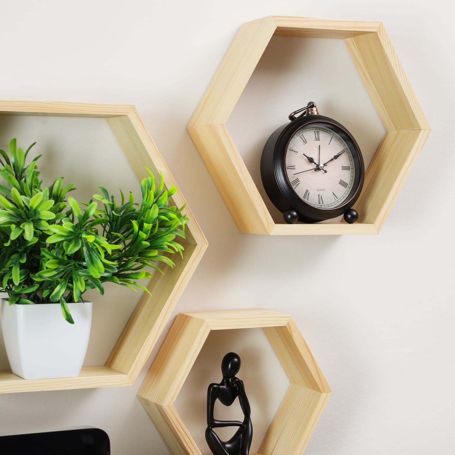 Mind Reader Hexagon Floating Shelves, Brown, Set Of 3 Shelves - Image 6