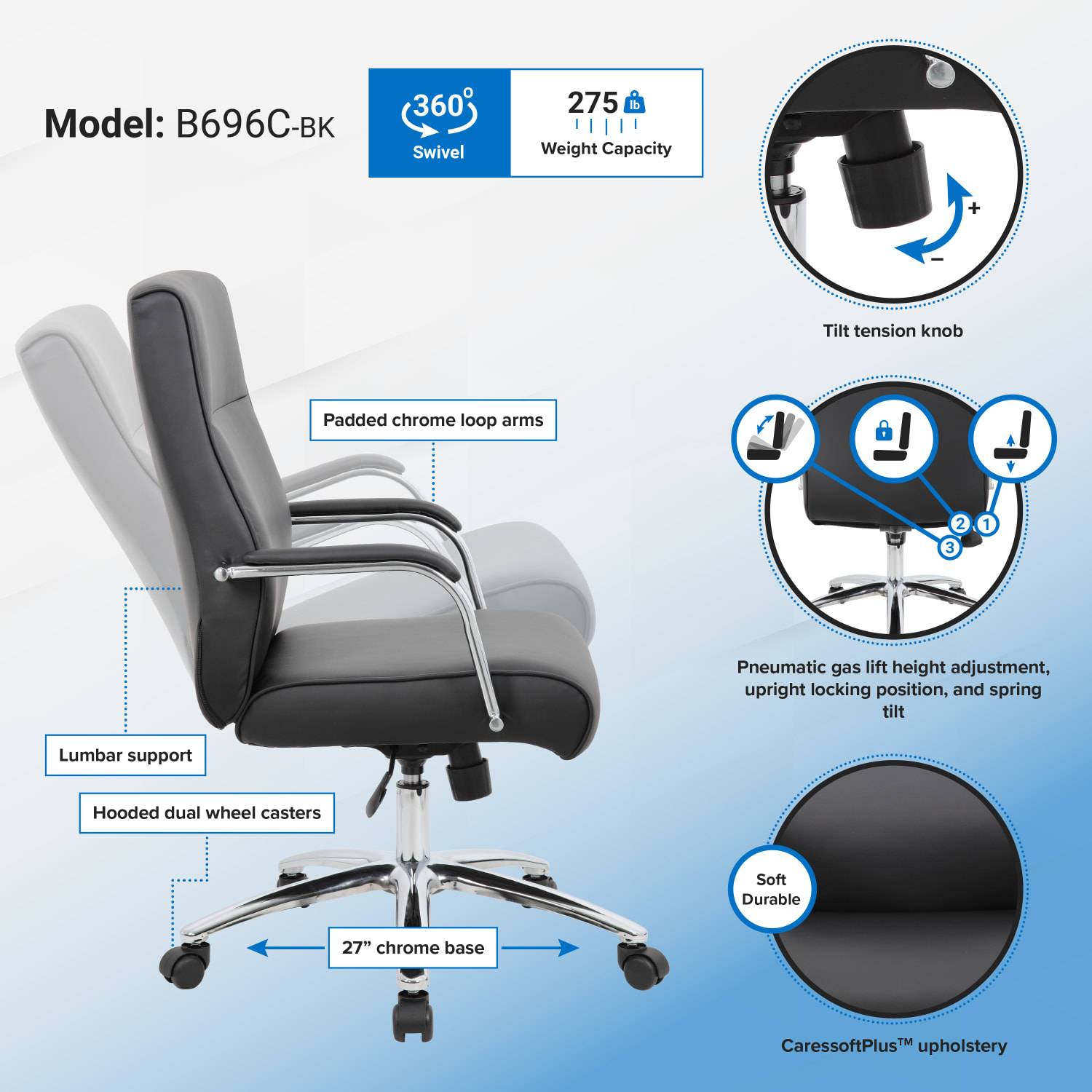 Boss Office Products Modern Executive Conference Ergonomic Chair Caressoft Vinyl BlackChrome PopularChairscom