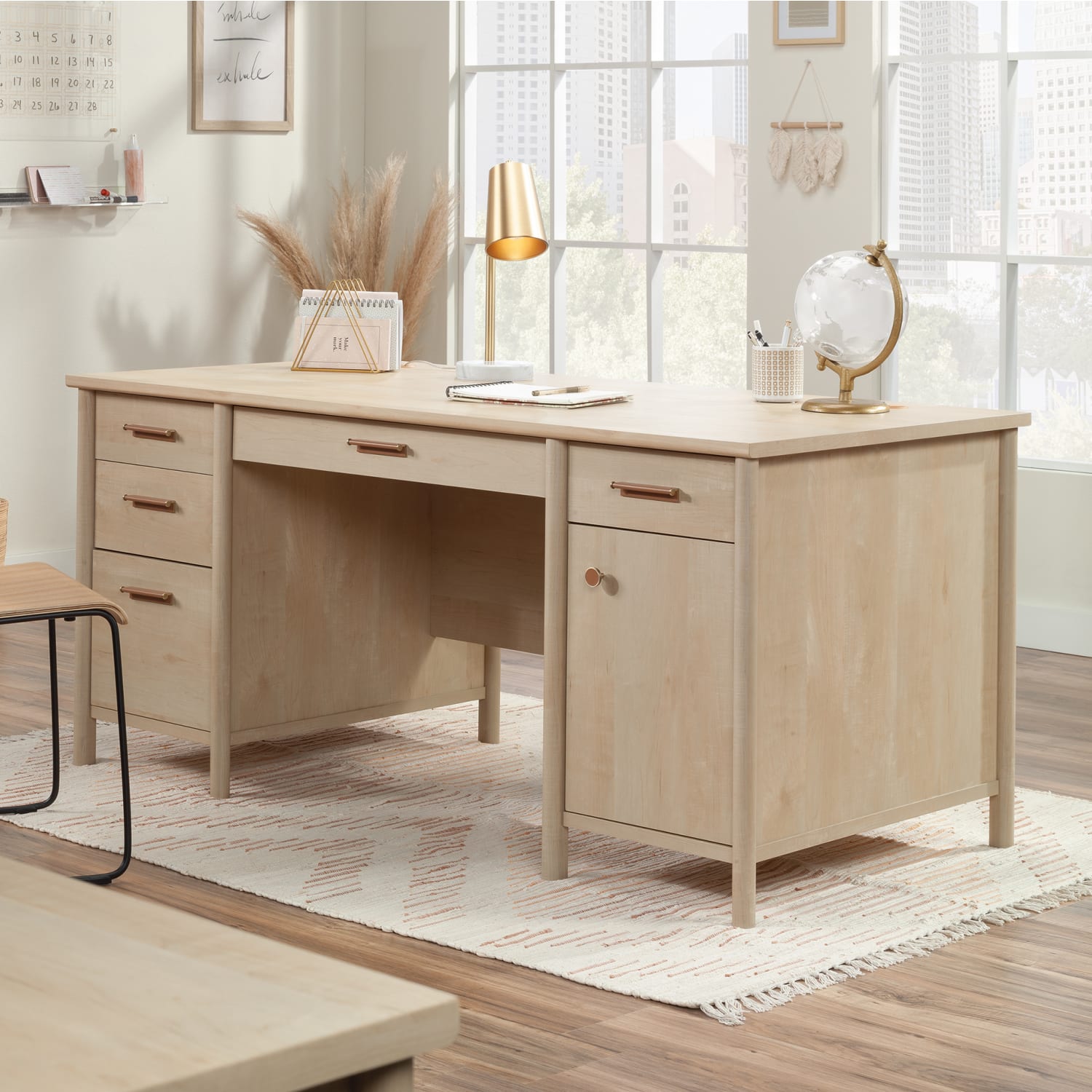 Sauder Whitaker Point 66inW Executive Computer Desk, Natural Maple - Image 4