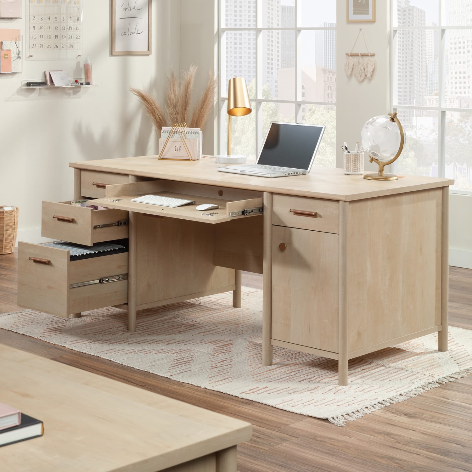 Sauder Whitaker Point 66inW Executive Computer Desk, Natural Maple - Image 6