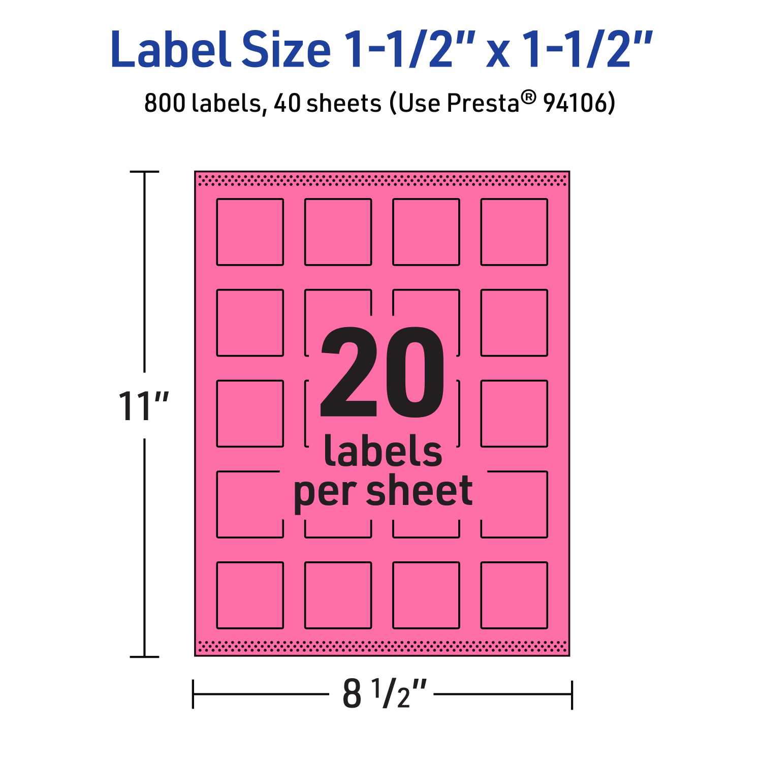 Avery Print-To-The-Edge Labels With Sure Feed Technology And Easy Peel, 94106-BPP40, Square, 1-1/2in x 1-1/2in, Matte Bright Pink, Pack of 800 - Image 6
