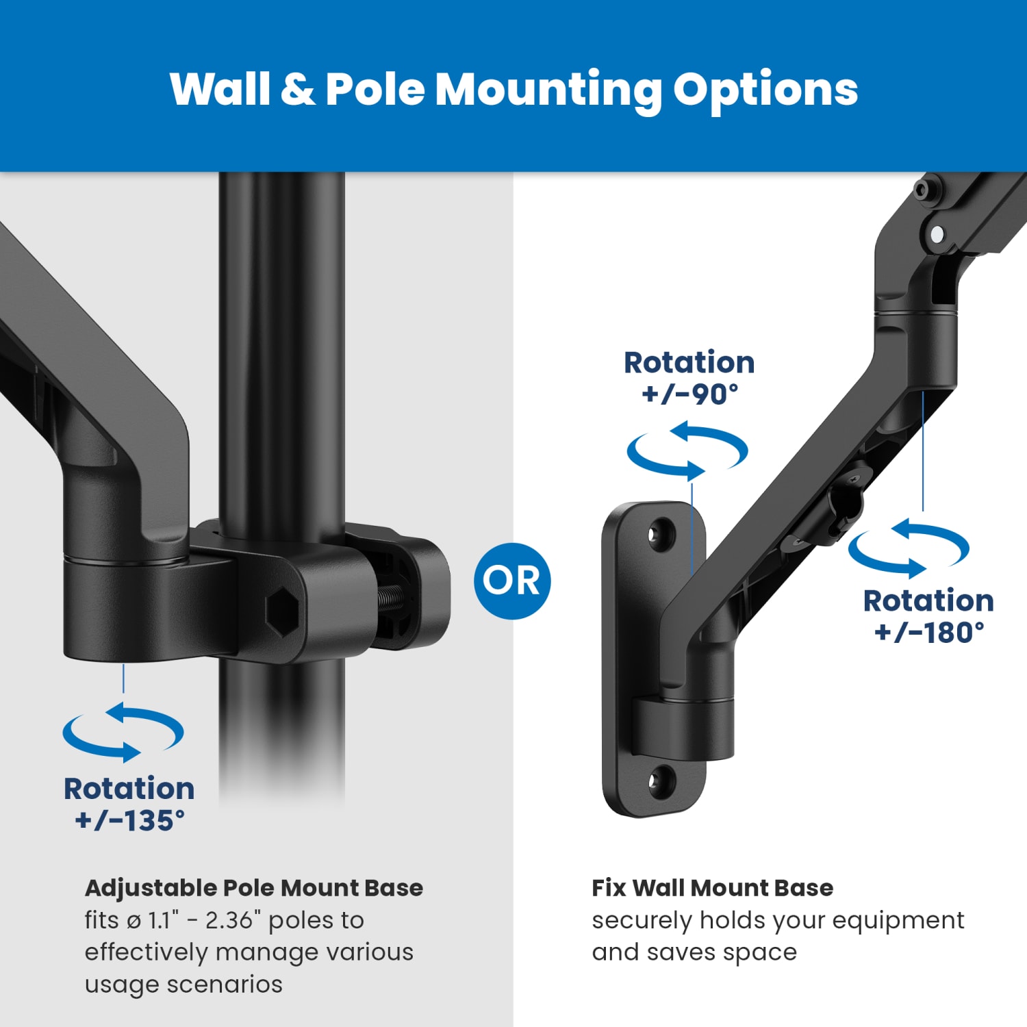 Mount-It! Counterbalance 32in Monitor Arm for Wall and Pole Mounting, Black - Image 6