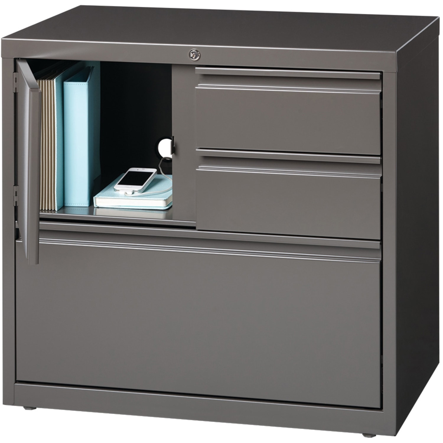 Lorell 30inW Steel Personal Storage Center With Lateral File Cabinet, Brown - Image 4
