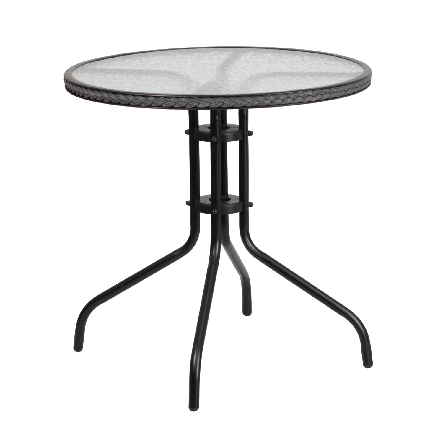 Flash Furniture Barker Round Tempered-Glass Metal Outdoor Furniture Table With Rattan Edging, 28inH x 28-3/4inW x 28-3/4inD, Clear/Gray - Image 3
