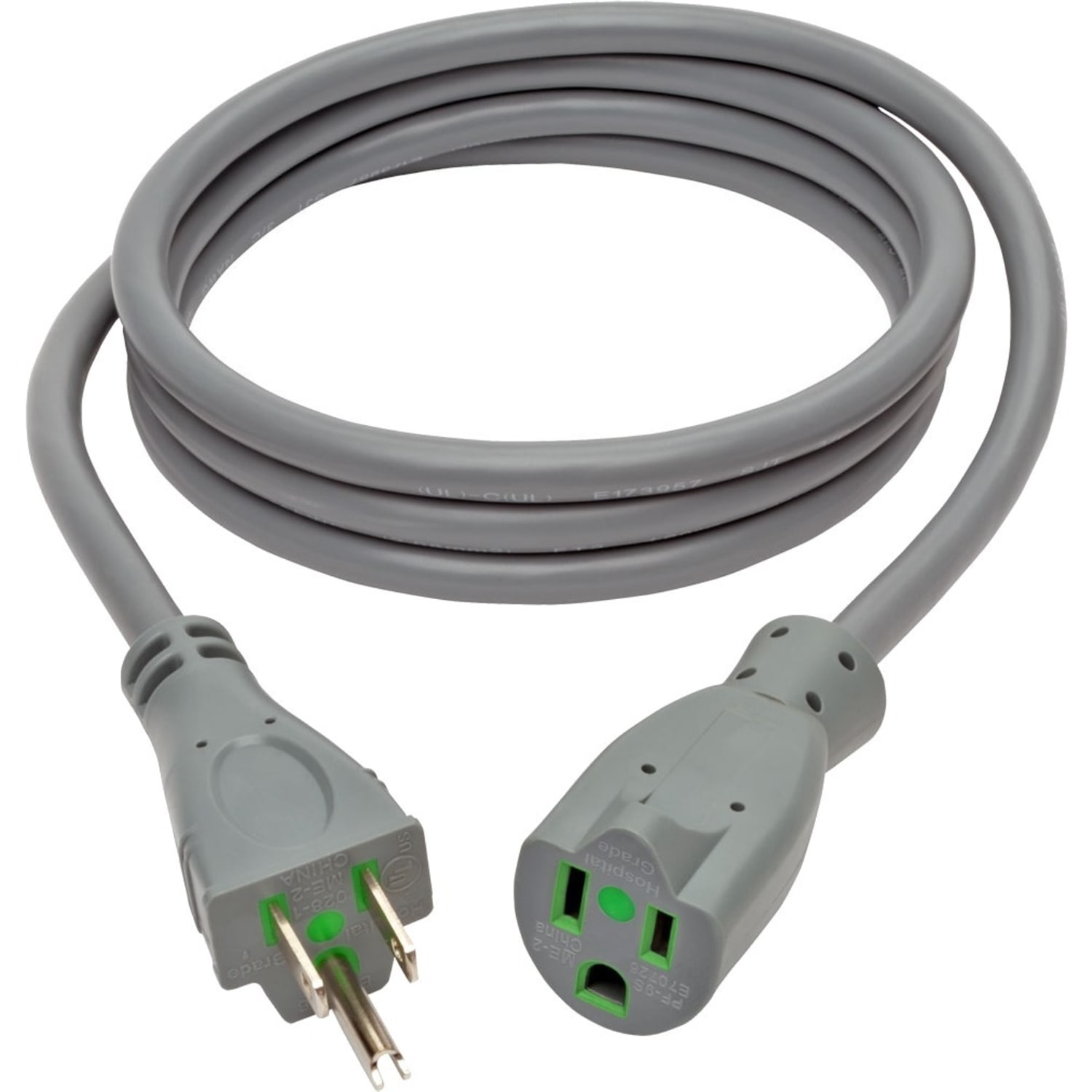 Eaton Tripp Lite Series Hospital-Grade Extension Cord, NEMA 5-15P to NEMA 5-15R - Green Dot, 15A, 125V, 14 AWG, 6 ft. (1.83 m), Gray - P024006GYHG - Image 3
