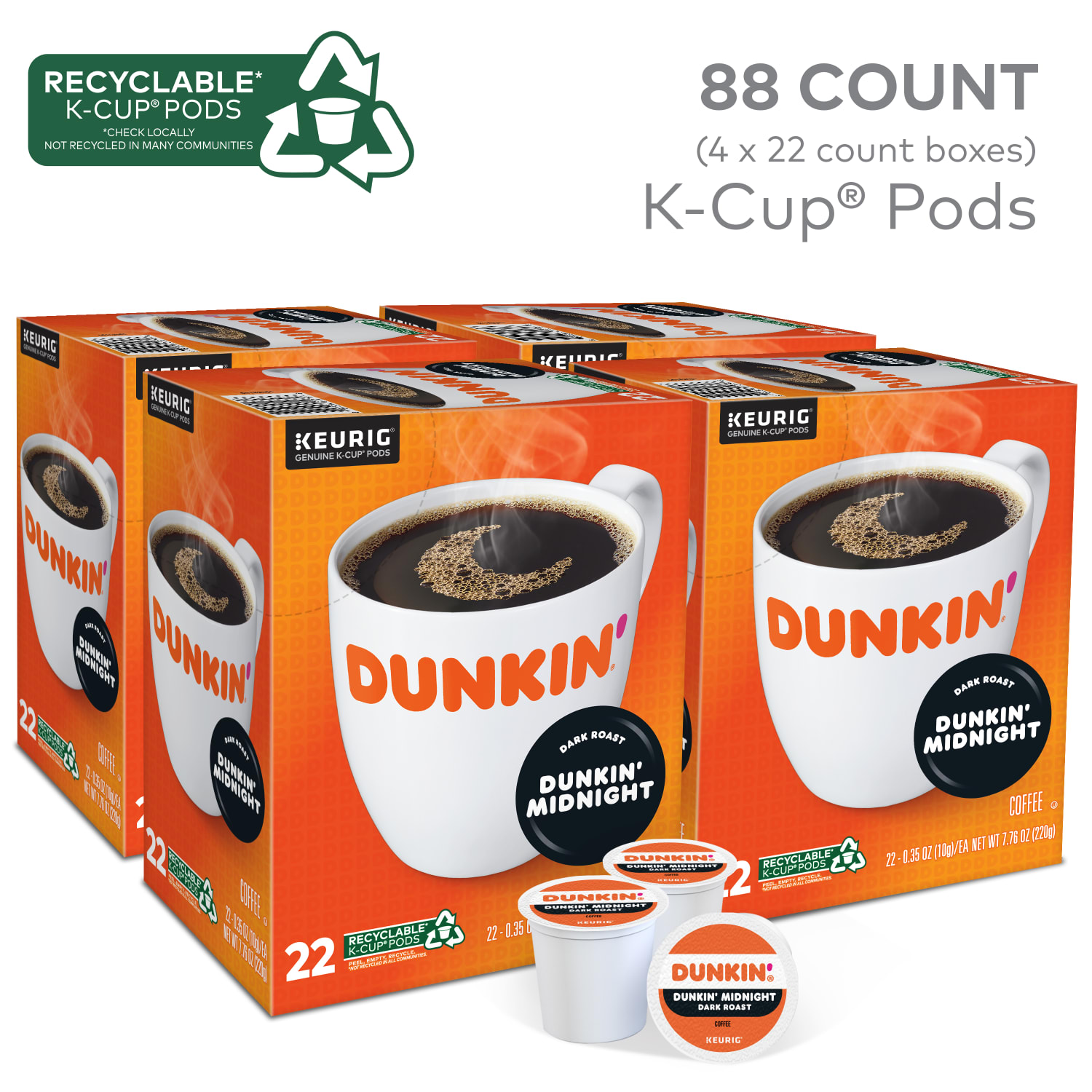 Dunkin Donuts Single-Serve Coffee K-Cup Pods, Dark Roast, Case Of 88 K-Cup Pods - Image 3