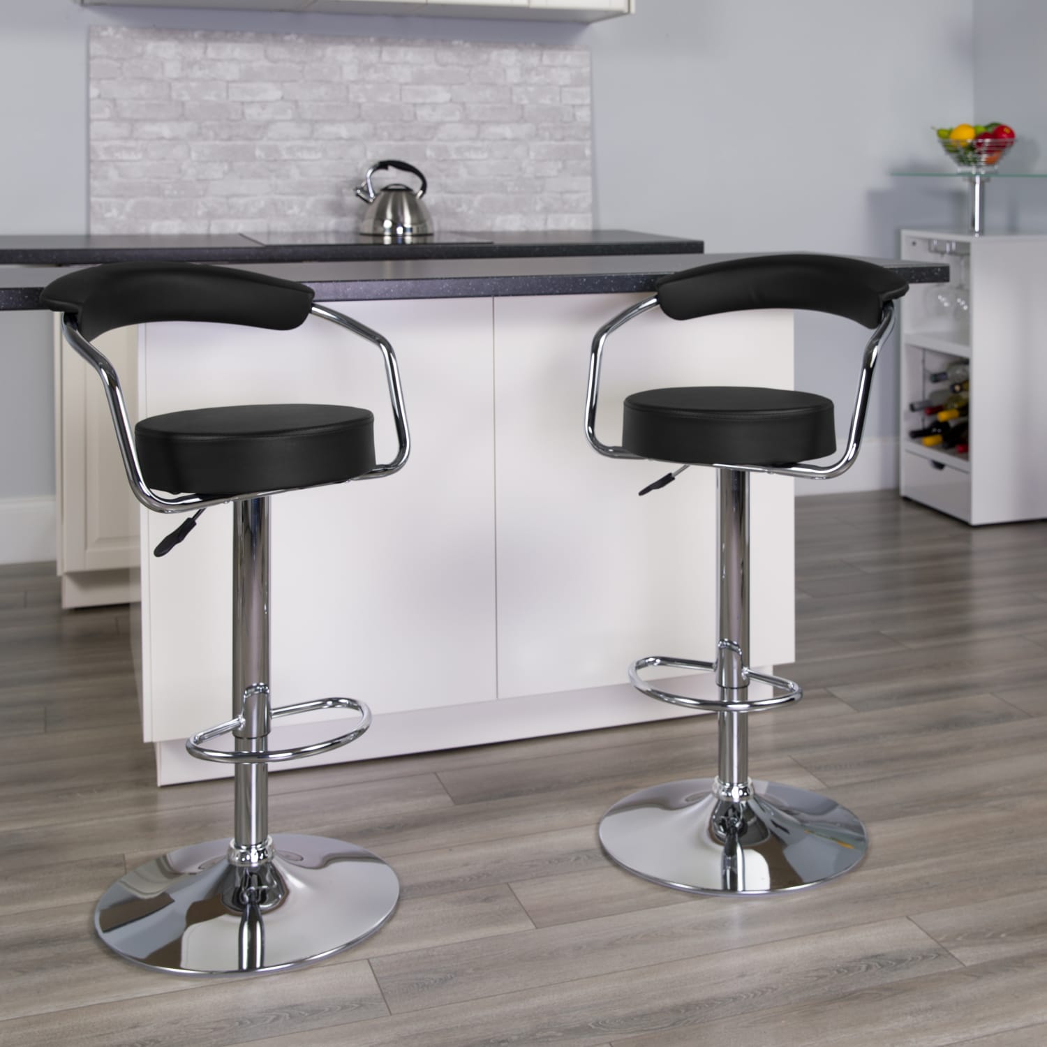 Flash Furniture Contemporary Vinyl Adjustable Height Barstool with Arms and Chrome Base, Black - Image 3