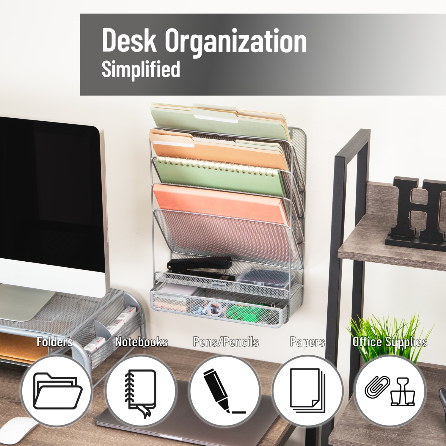 Mind Reader 4-Tier Wall Mount Vertical File Storage With Drawer, 16-1/2inH x 4inW x 12-1/2inD, Silver - Image 3