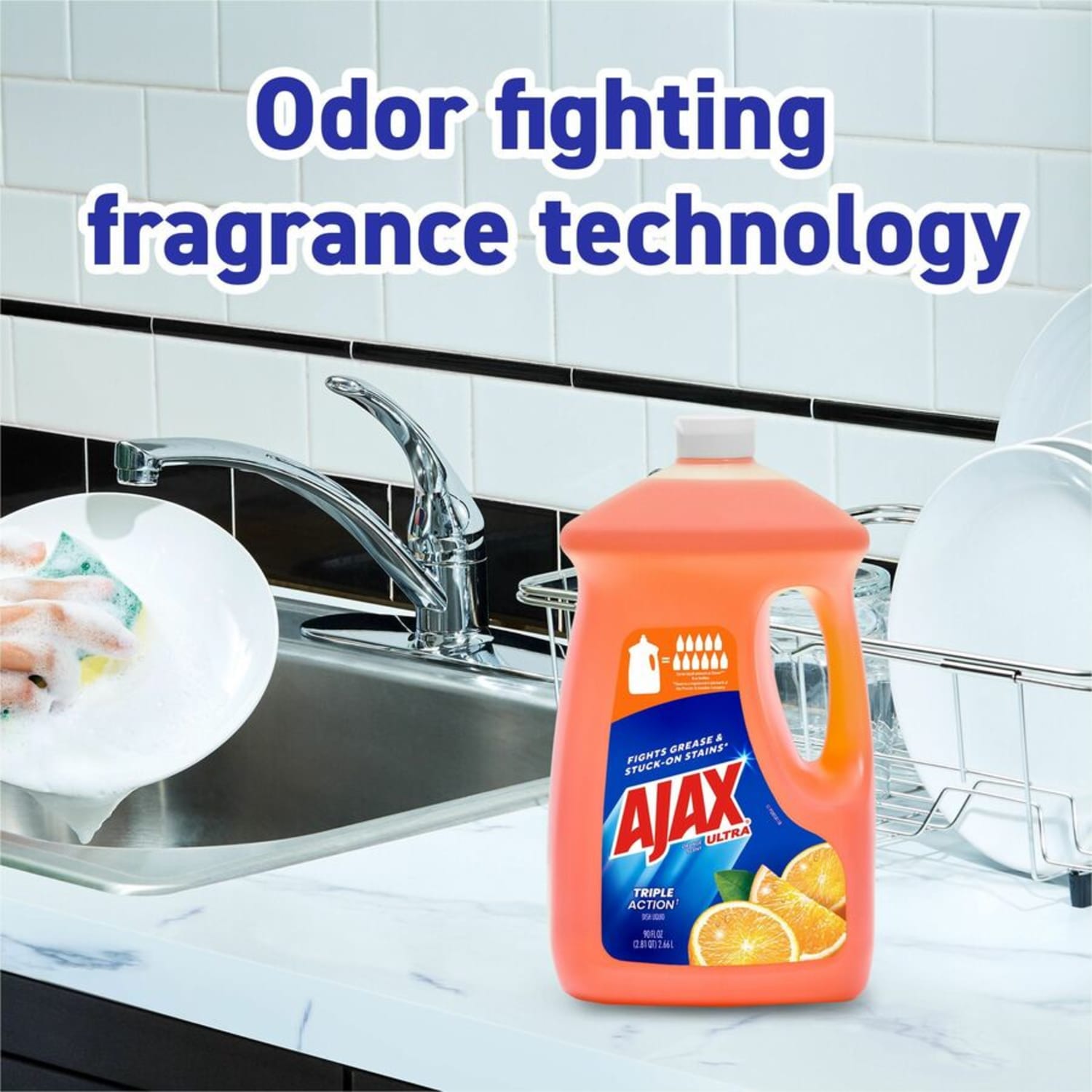 AJAX Triple Action Dish Soap - 90 fl oz (2.8 quart) - Orange Scent - Pleasant Scent, Phosphate-free, Kosher-free - Orange - 4 / Carton - Image 6